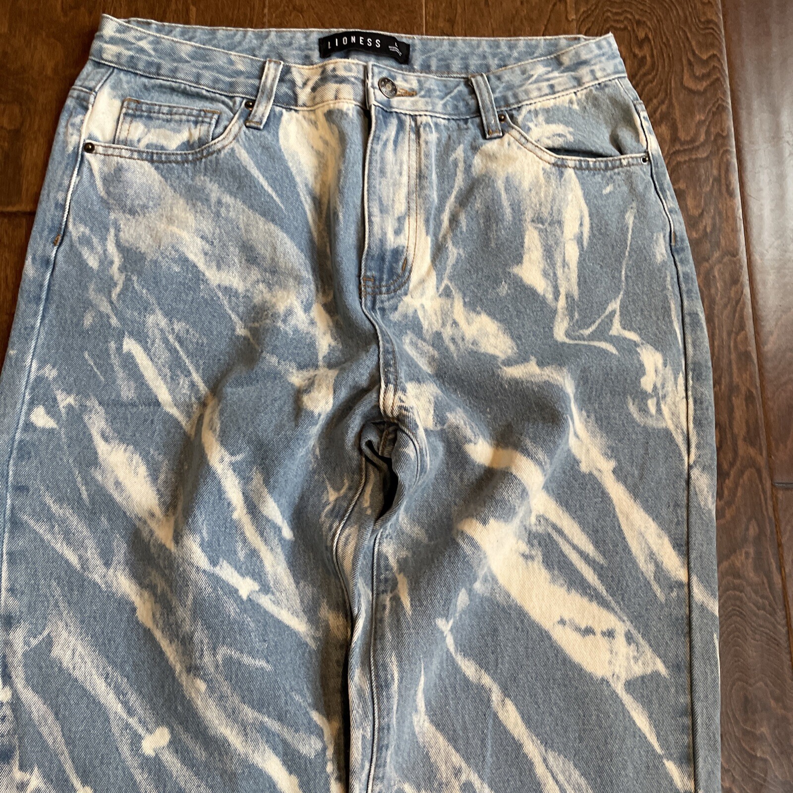 Lioness Jeans Size Large Blue Straight Leg High Rise 100% Cotton Designer CE2