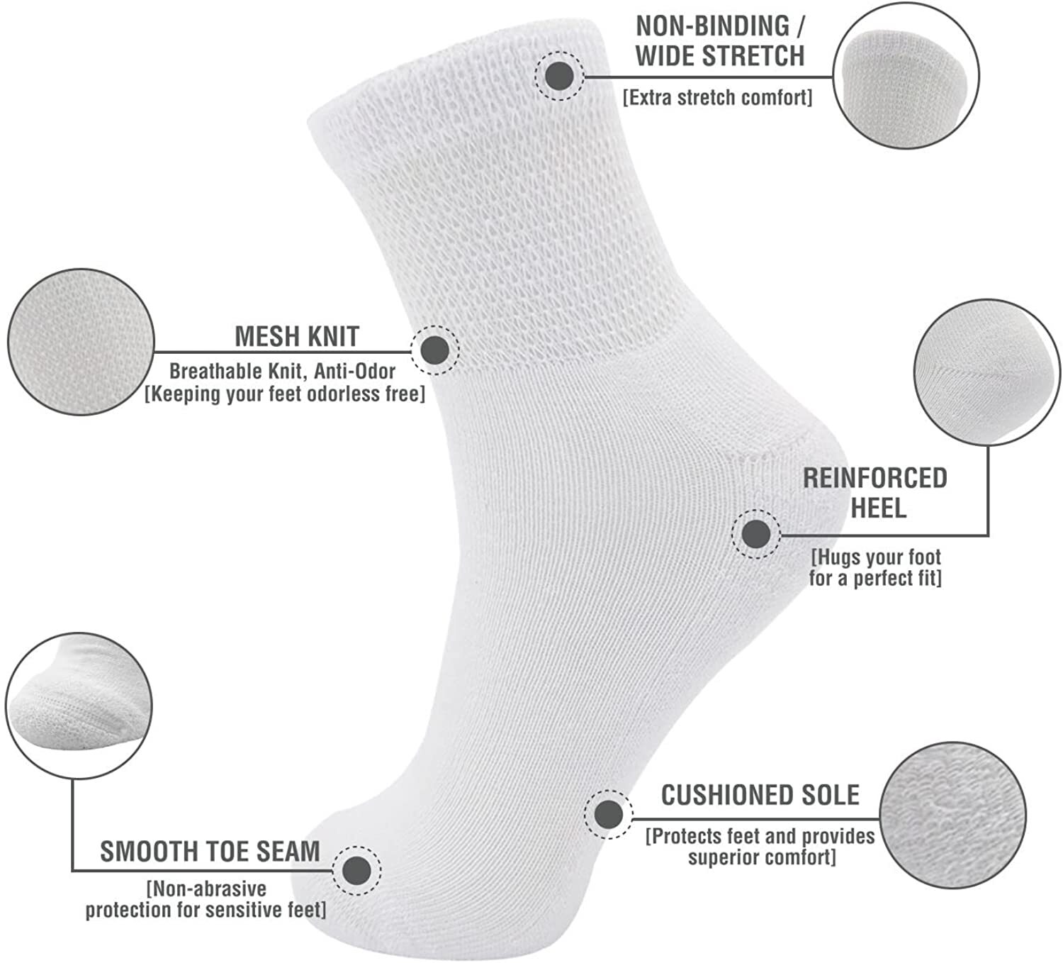 3-12 Pairs Men Circulatory Diabetic Health Ankle Quarter Cotton White Socks 9-15