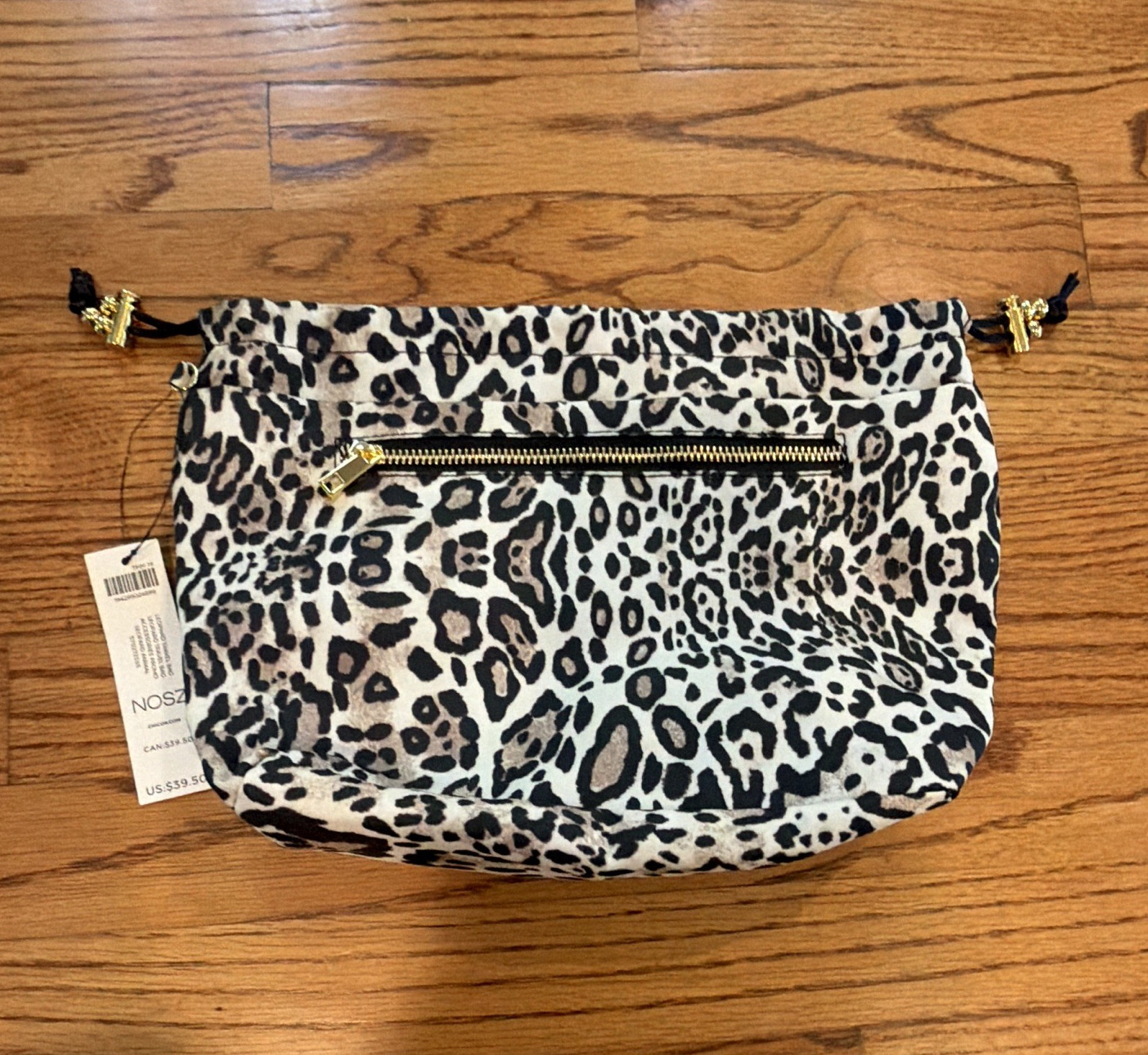 Chico’s Leopard Animal Print Travel Cosmetic Bag Zip Drawstring Pockets