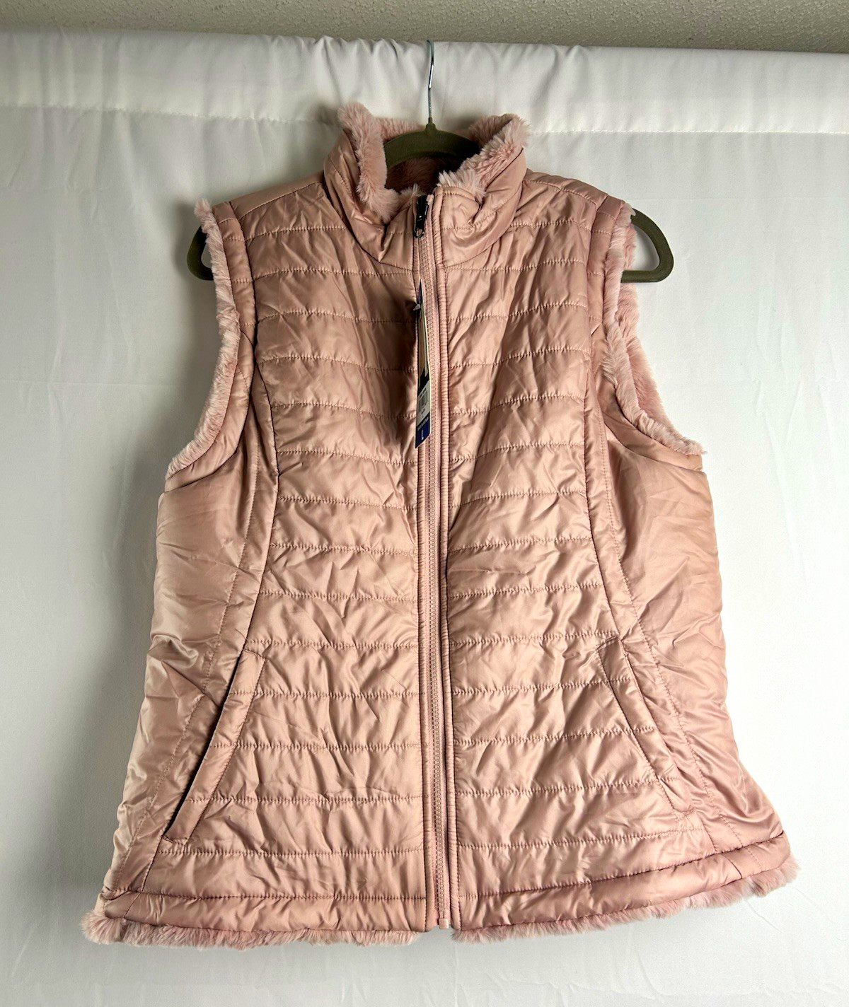 Original Nicole Miller Reversible Quilted/Puffer Zip Vest Blush Women L 1328186