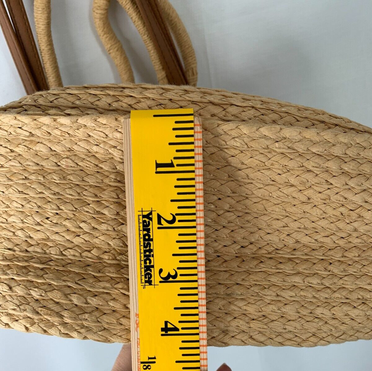 Large Jute Tote Straw Woven Circular Round HandBag Shoulder Straps Tan Beach