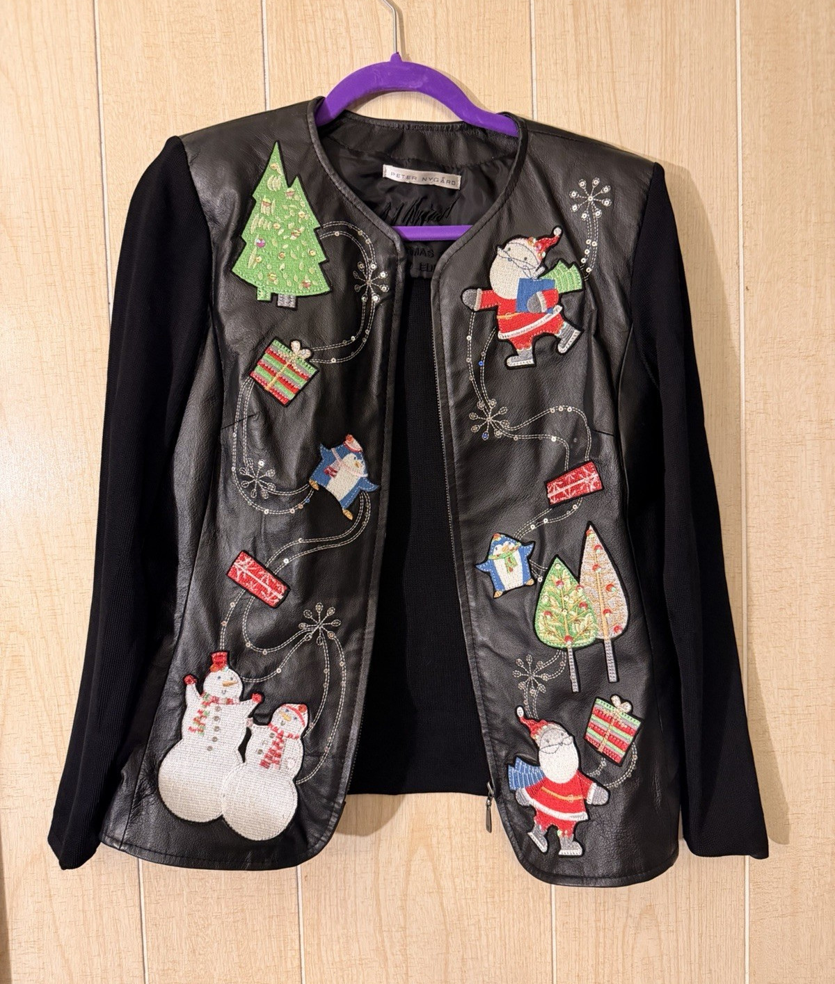 Peter Nygard Petite PM Black Leather Christmas Zip Jacket Limited Edition 2011