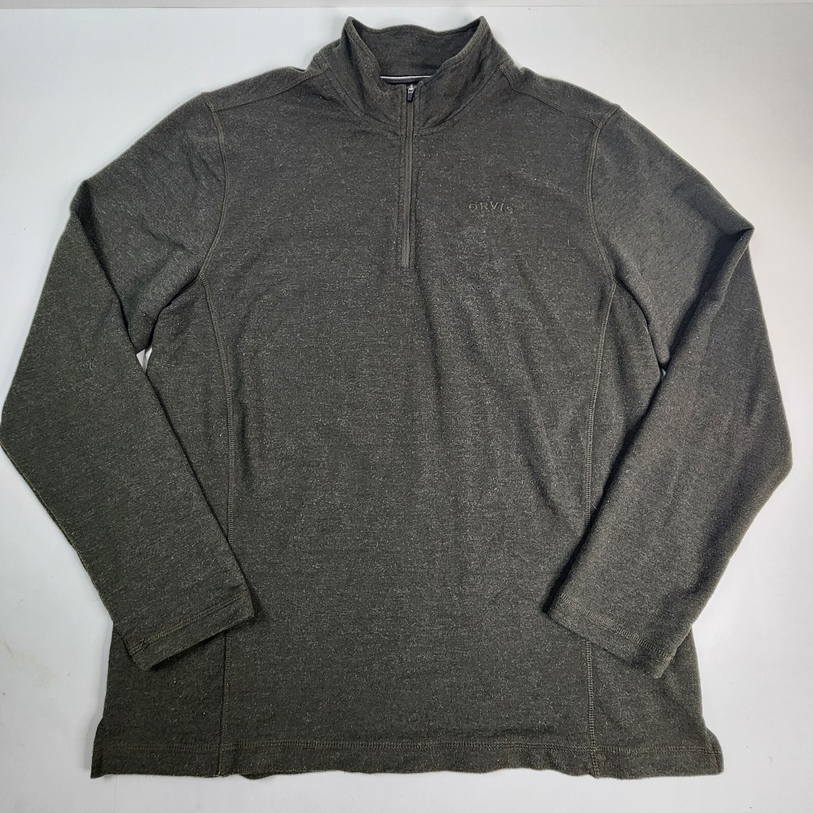Orvis Sweater Mens Large Green Pullover Zip Sweatshirt Outdoors Fish Trout Bum