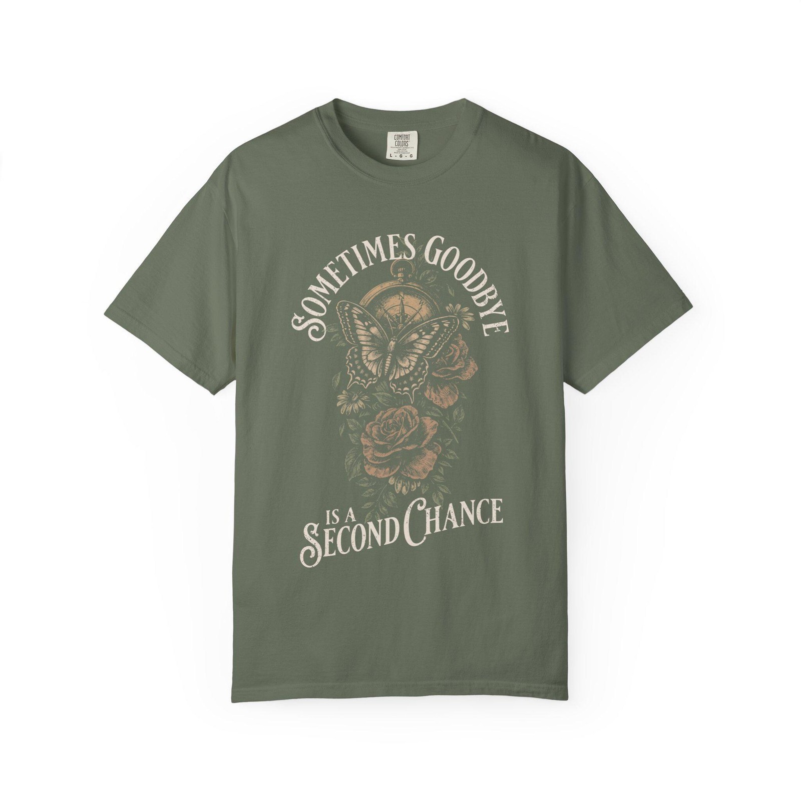 Vintage Botanical Rock Shirt Distressed Butterfly Compass Graphic Tee