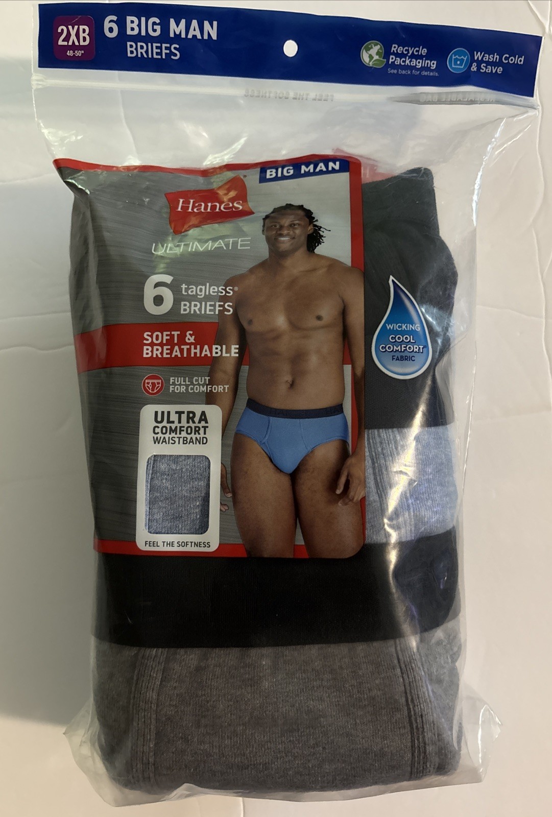 Hanes Briefs Men 2XB Multi Ultimate Big Man Tagless 6-Pack 7839B6 48-50” NEW