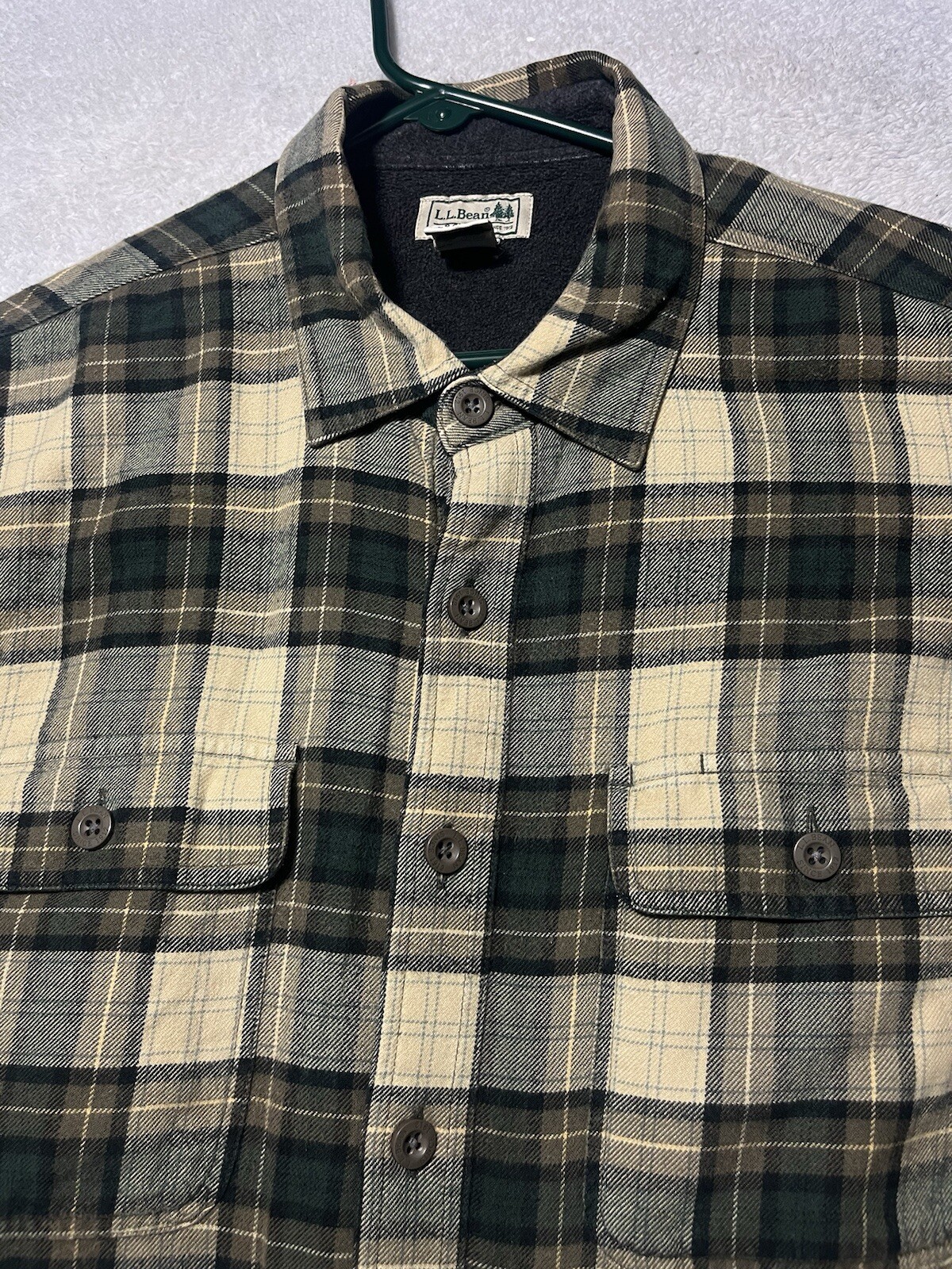 Vintage LL Bean Jacket Mens L Tall Plaid Flannel Shacket Fleece Lined Button Up.