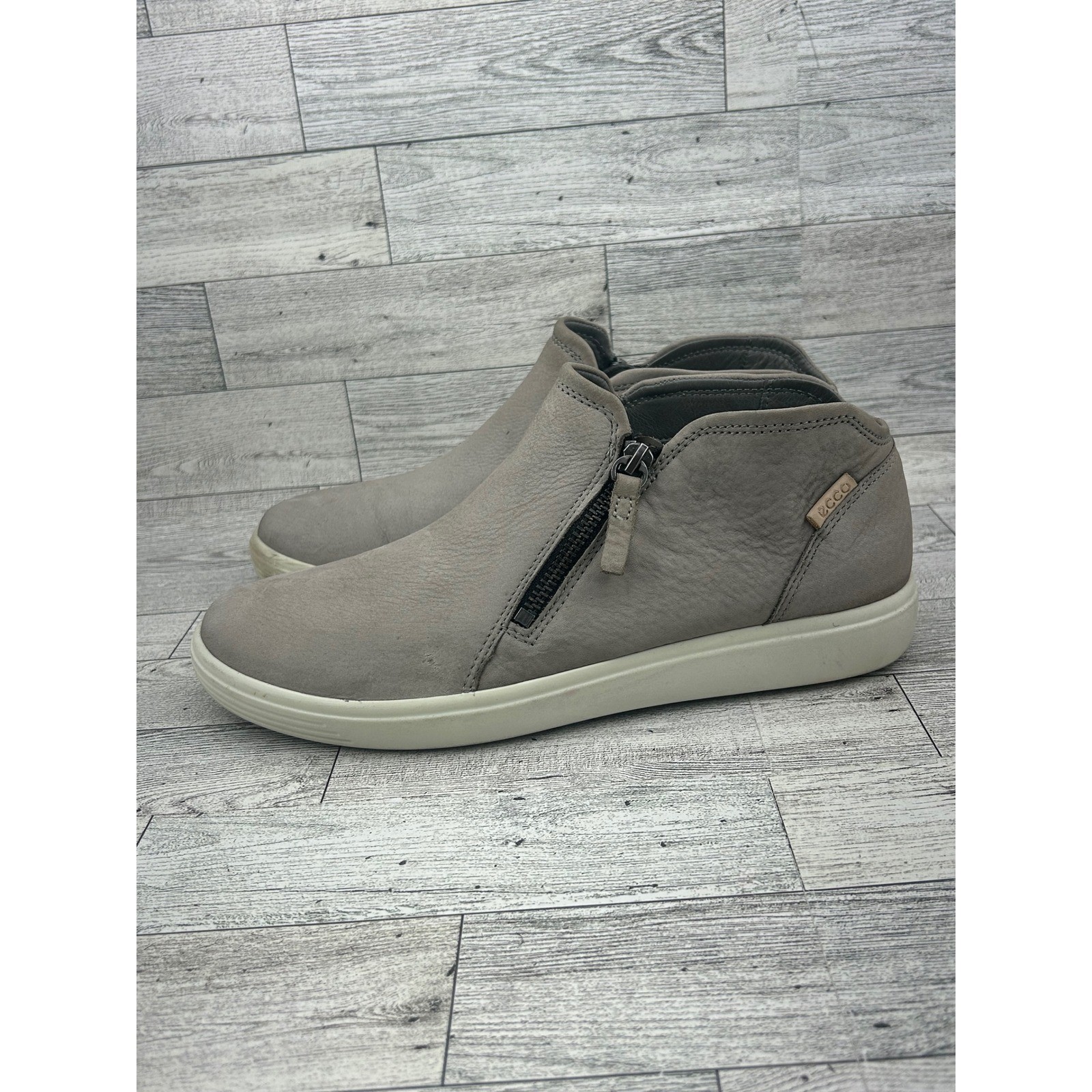 ECCO Soft 7 Slip On Mid Boots Grey Leather Zip Side Women EU 40 US 9