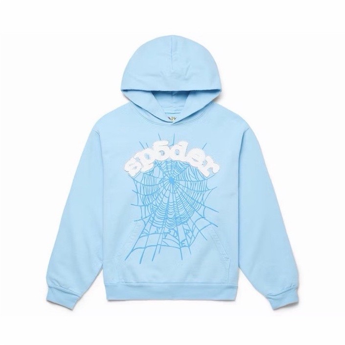 sp5der Men’s Blue Pullover Hoodie Size M Regular Graphic Print Logo Drawstring