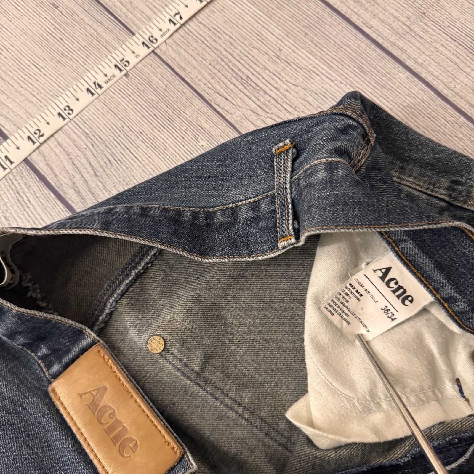 Acne Studios Max Raw Straight Leg Jeans Men 35×32 Blue Denim Made In Albania