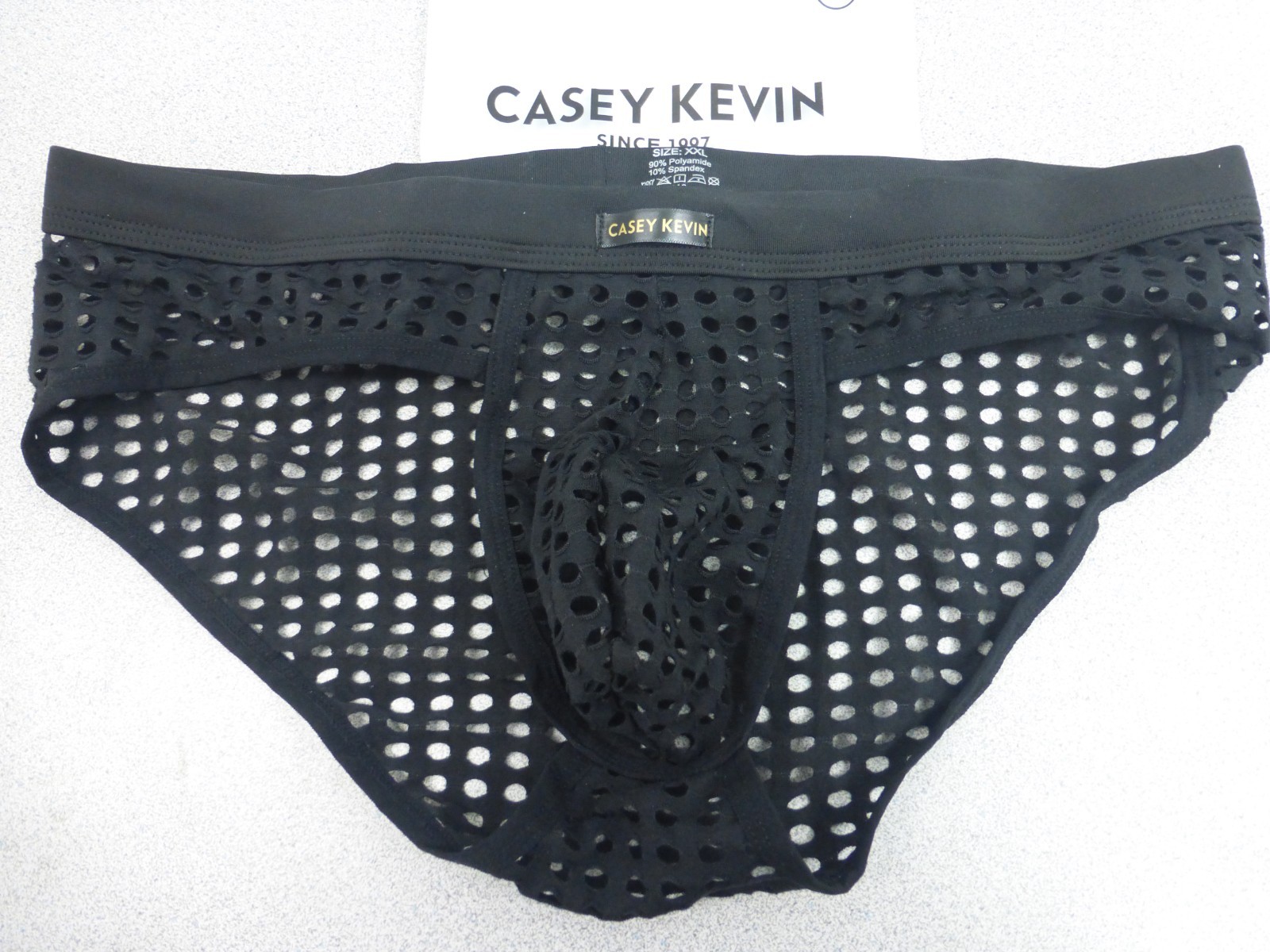 Casey Kevin Men’s Mesh Brief Breathable See Through Fishnet Low Rise Black 2XL