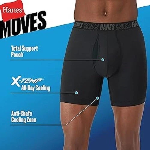 3 Pack Hanes Men’s Moves X-Temp Boxer Briefs Total Support Pouch 6″ Inseam New