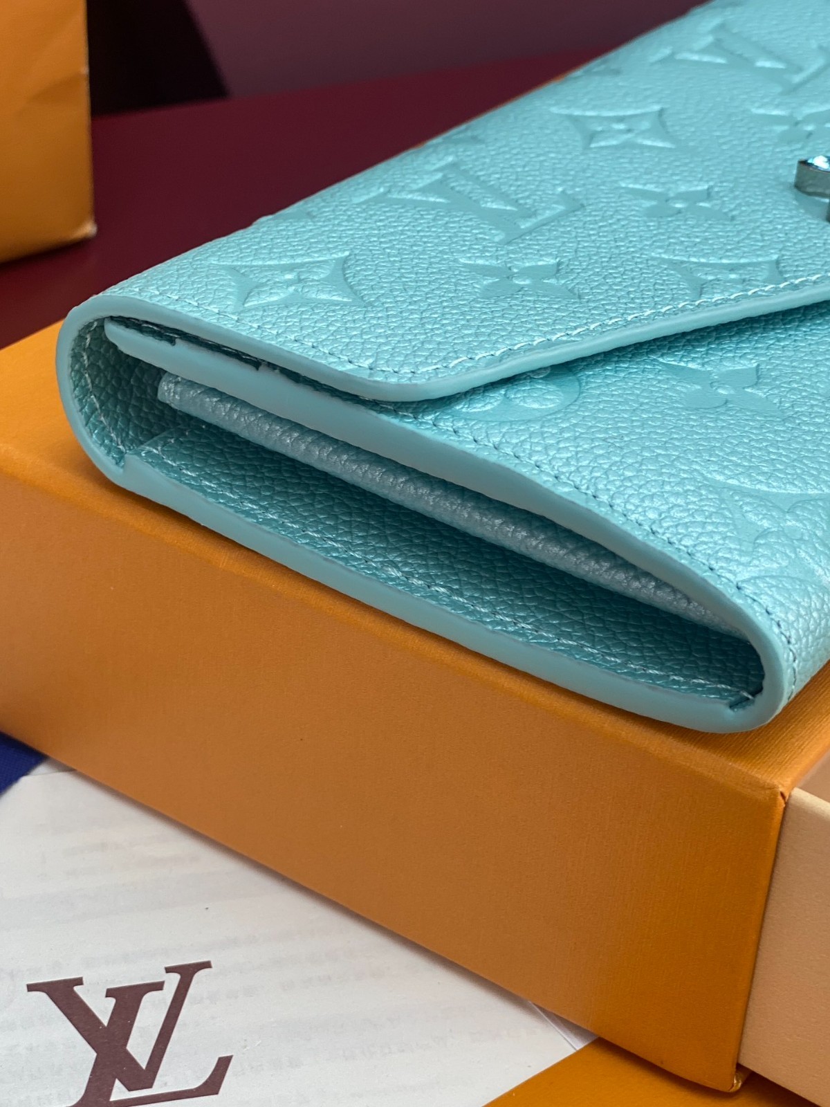 Luis Style Light Blue Monogram Envelope Long Wallet Crystal Flower New