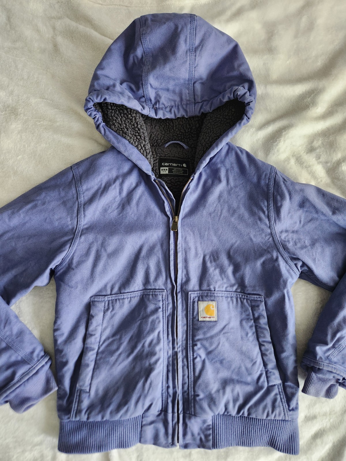 Carhartt Jacket Kids Boys Medium Sherpa Lined Canvas Hooded OJ9564-G