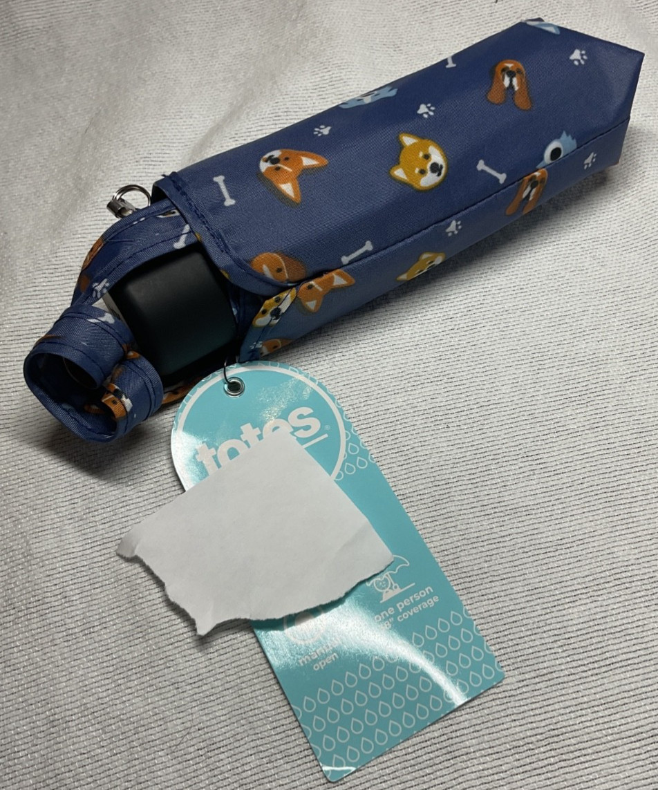 TOTES WOMEN’S UMBRELLA MINI DOGS 6 inches MANUAL OPEN CLOSE NWT