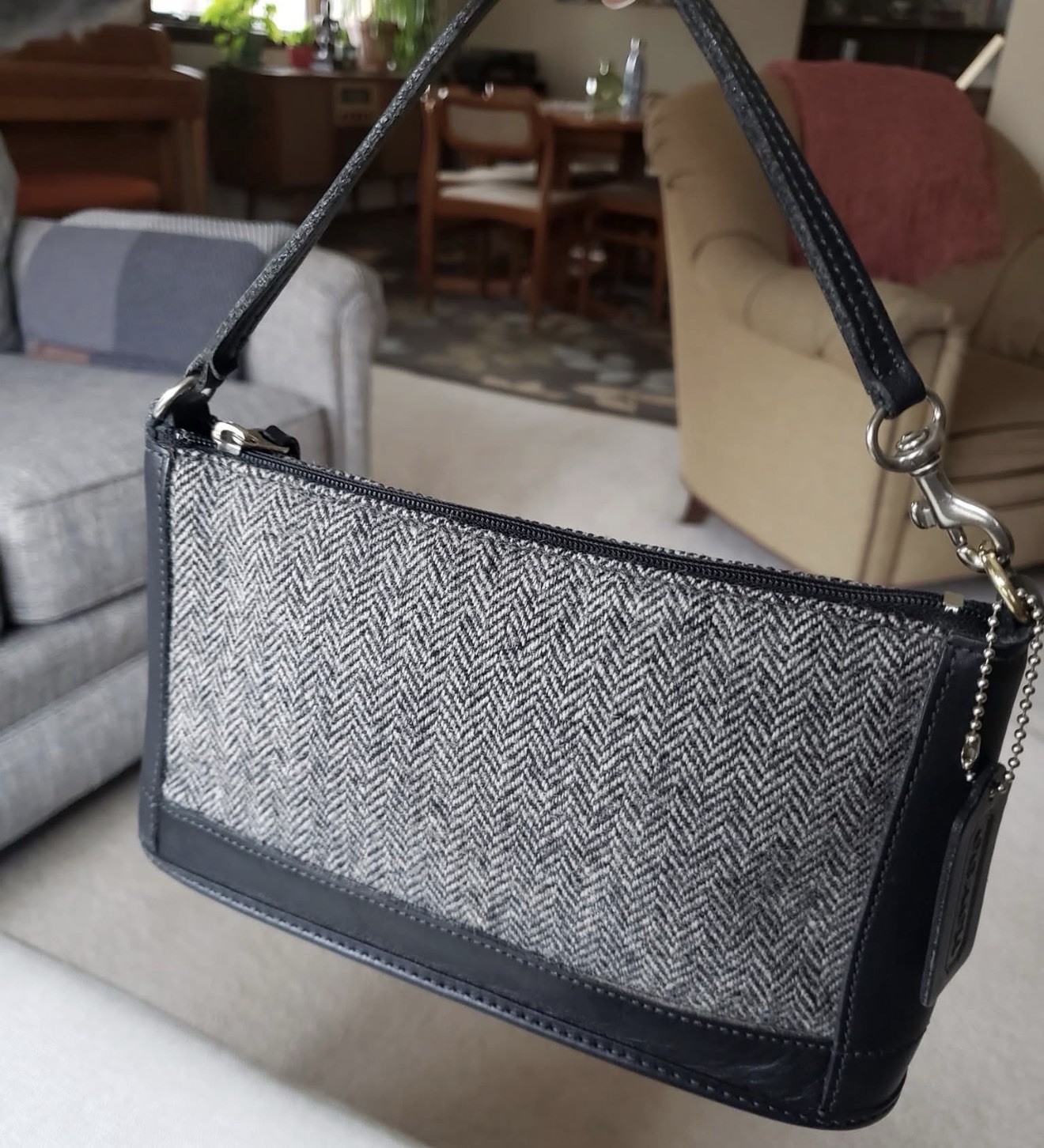COACH Vintage 1999 Bleecker Black Tweed & Leather Demi Bag 6112 Beautiful