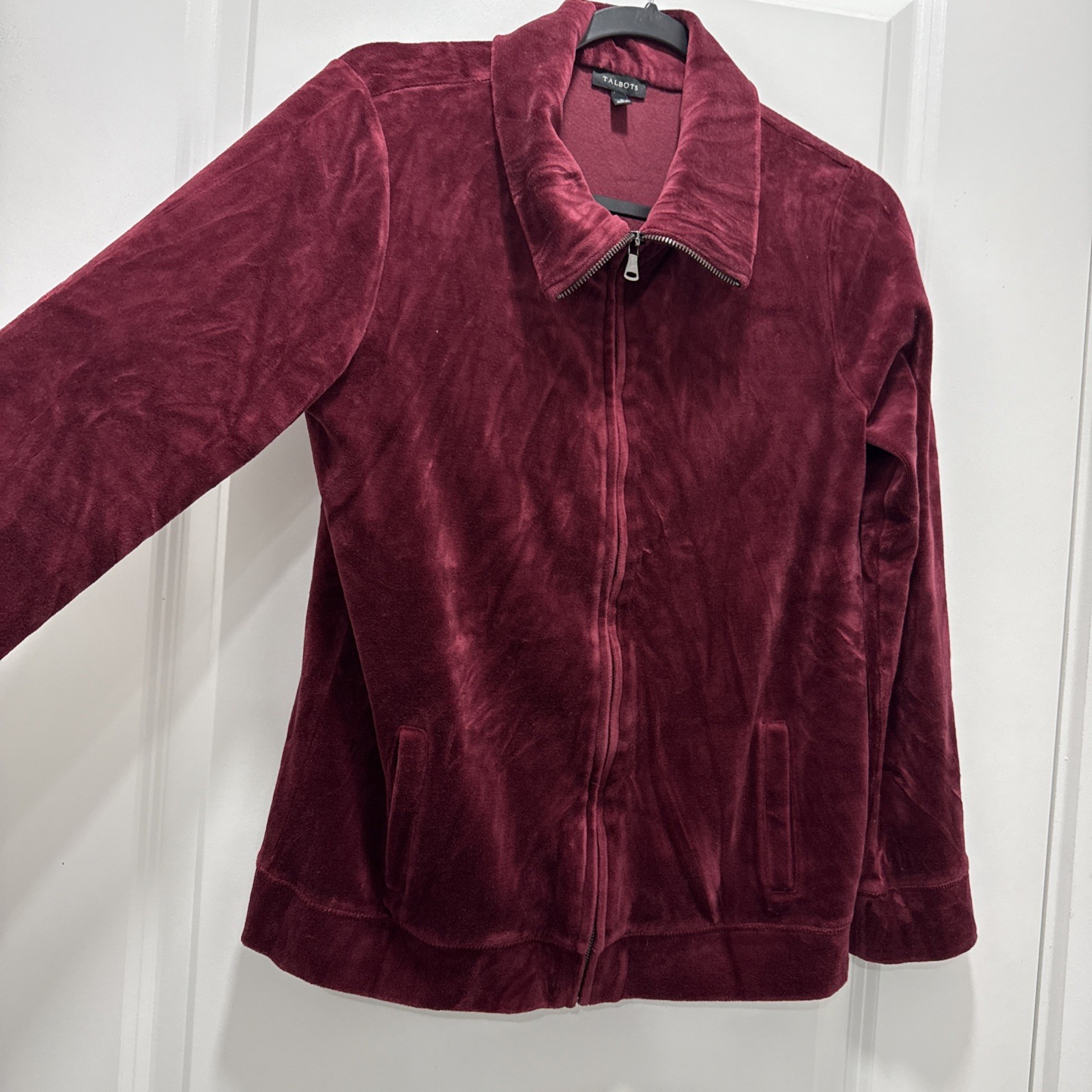 Talbots Velour Zip Front Sweatshirt & Pants Set Size Small Burgundy