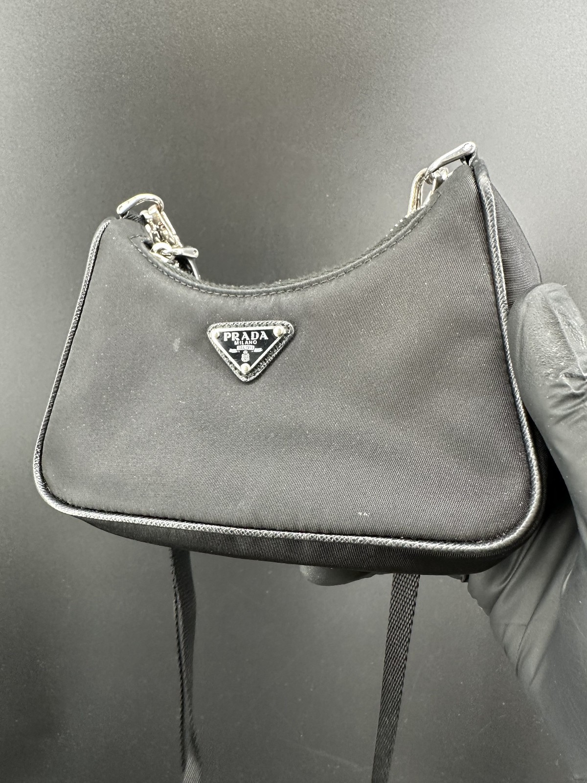 Prada Re-Edition 2005 Re-Nylon Shoulder Bag Black with Chain Strap