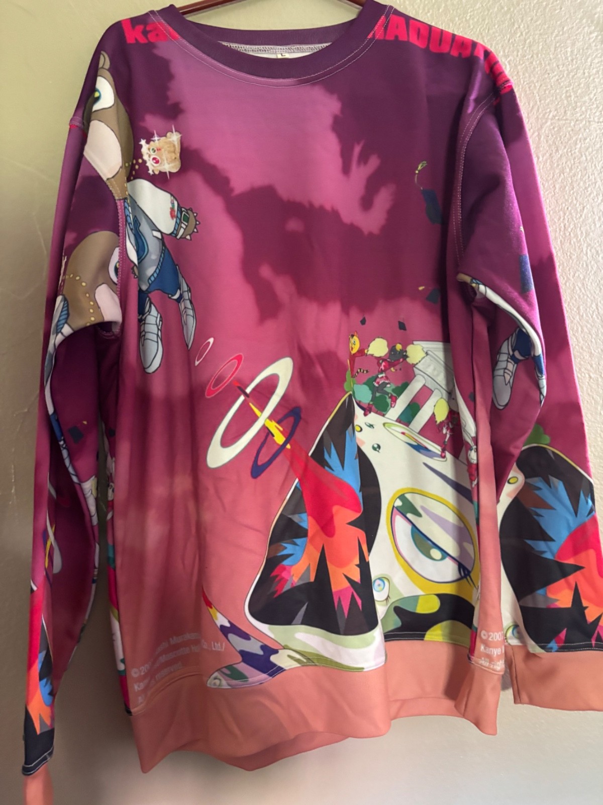 Kanye West Graduation album bear Custom Print Mens crew neck sweatshirt large