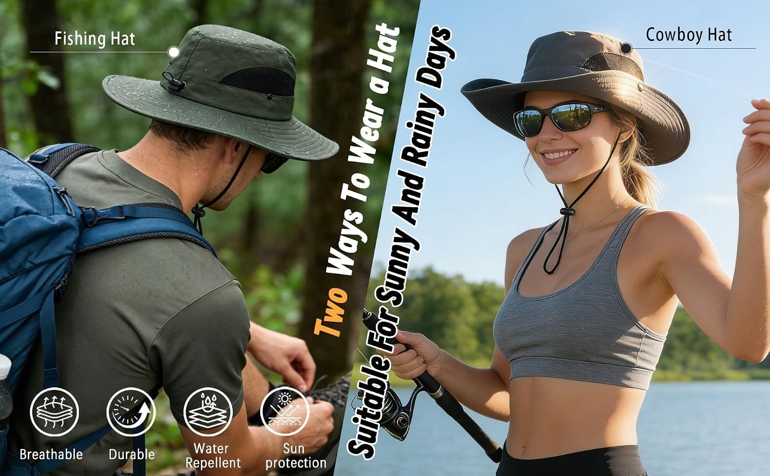 Adjustable Wide Brim Boonie Hat – Lightweight UV Protection for Summer Adventure