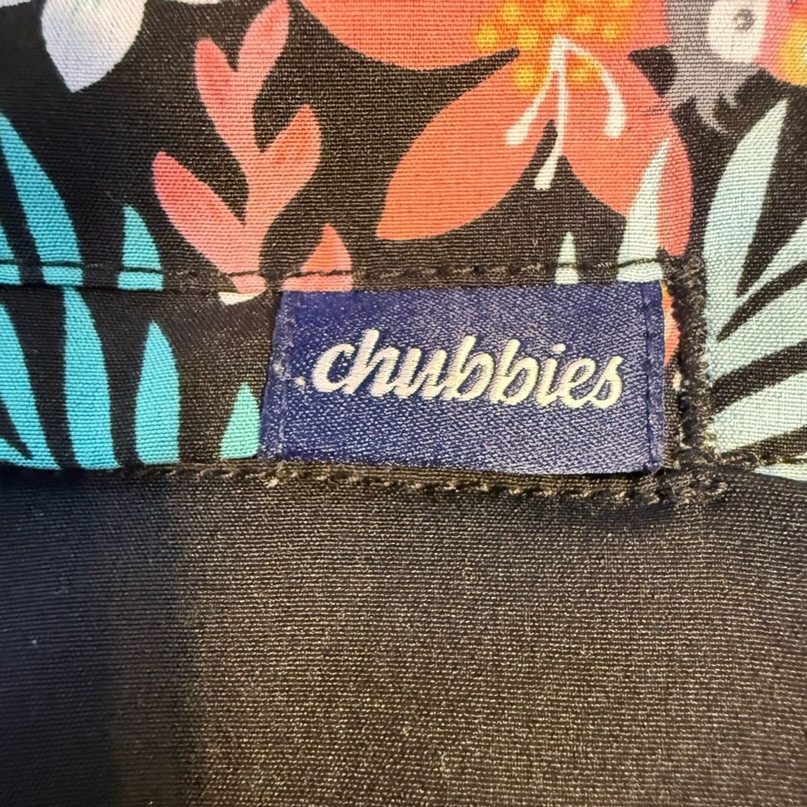 chubbies The Bloomerangs Black Swimwear with Coral and Teal Floral Trim