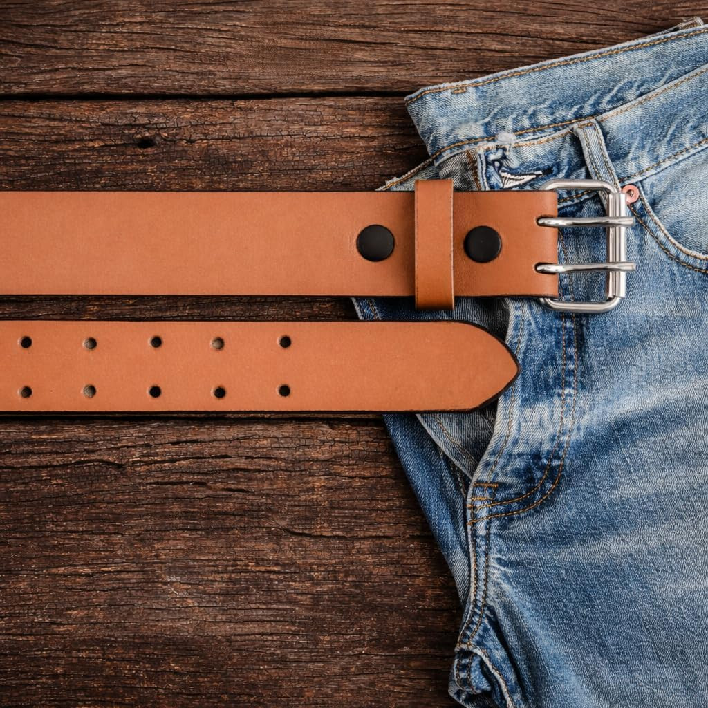 PBF Leather Belts for Men Heavy Duty 1.75 Inch Wide Double Prong, Casual, Full G
