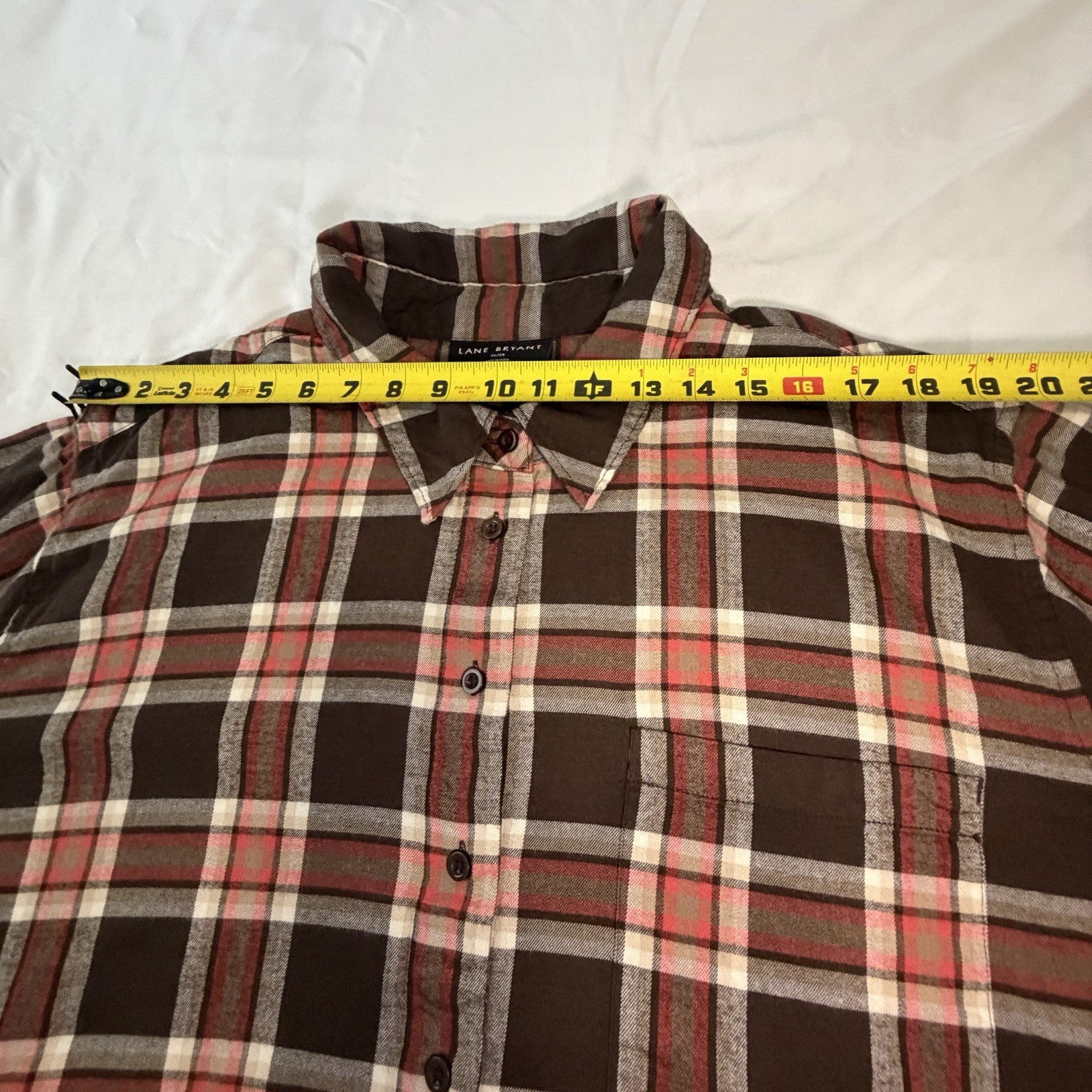 Lane Bryant 26/28 Brown Orange Plaid Tunic Shirt Soft Flannel Feel