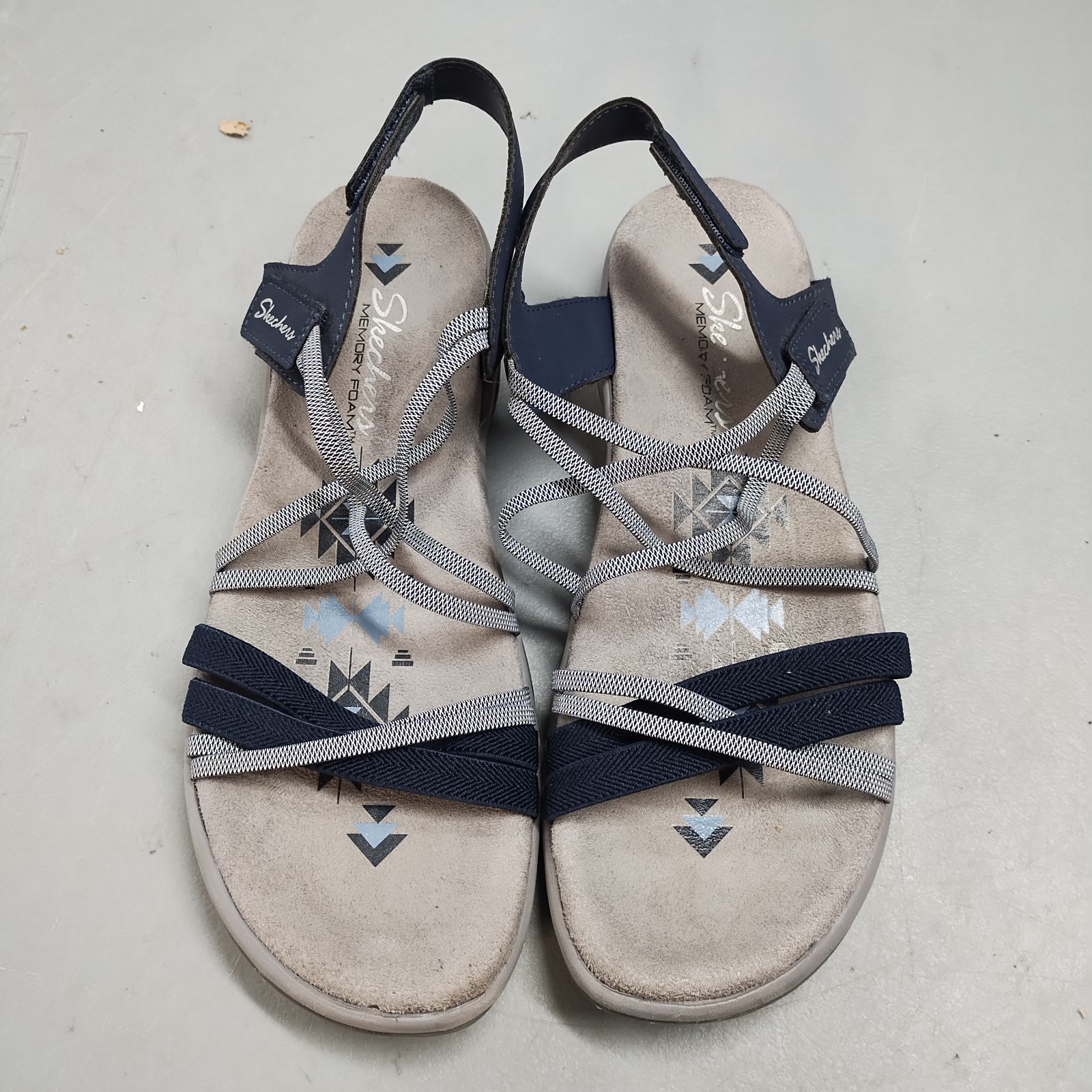 Skechers Reggae Slim Takes Two Sandals Women US 9 Blue Gray Memory Foam Open Toe