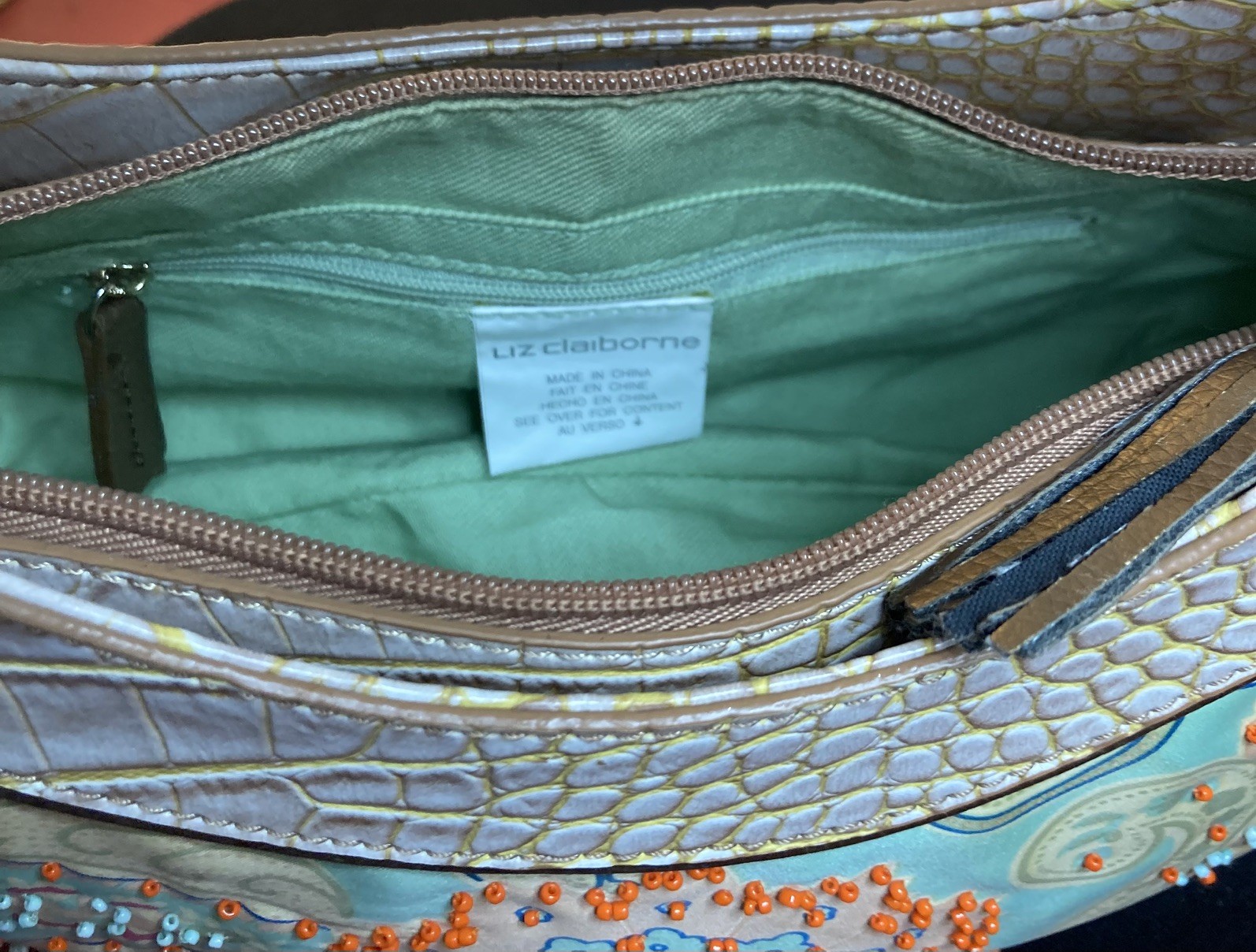 Spring Liz Claiborne Orange & Turquoise Handbag w/Leather Trim – Beadwork Y2K