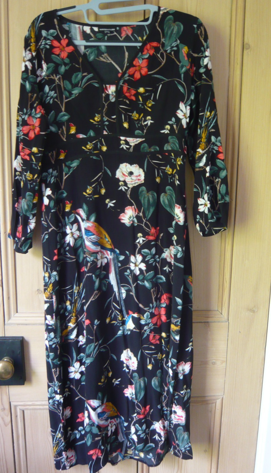 Warehouse Black Floral Check Midi Boho Dress Size 12 Lightweight Fabric