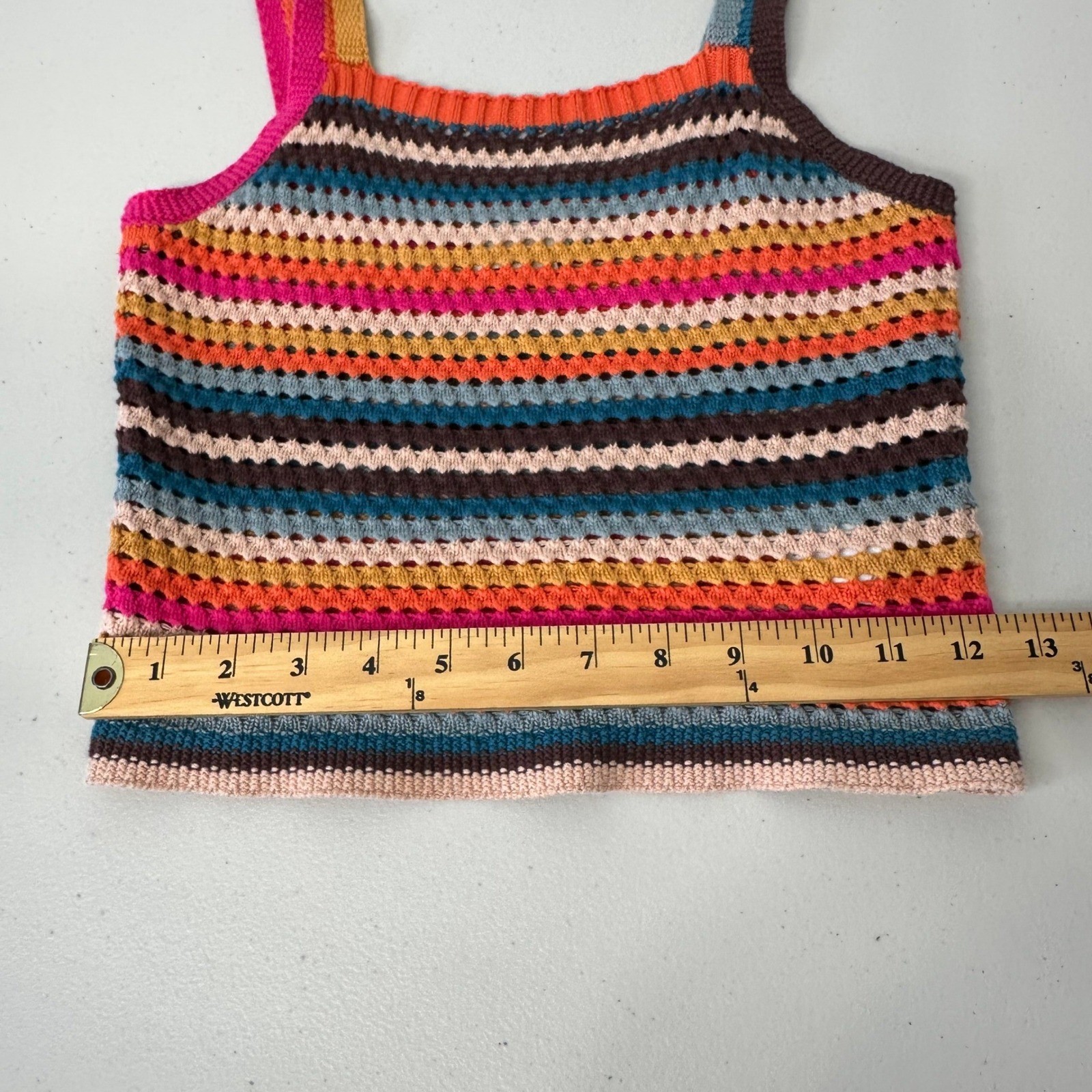 Faherty Byt Rainbow Falls Crochet Tank Top Womens XS Striped Festival Hippie