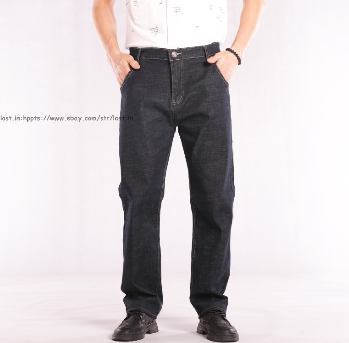 Men Plus Size Vintage Jeans Casual Straight Leg Denim Pants stretch Long Trouser