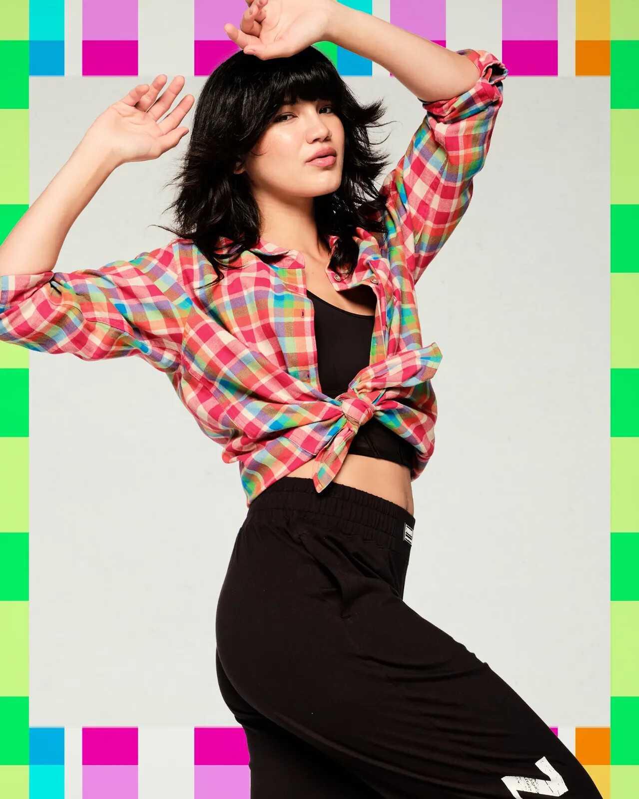 Zumba Plaid Pop Button Down Shirt – Gumball ~ XS S M L XL XXL ~ Free Ship!