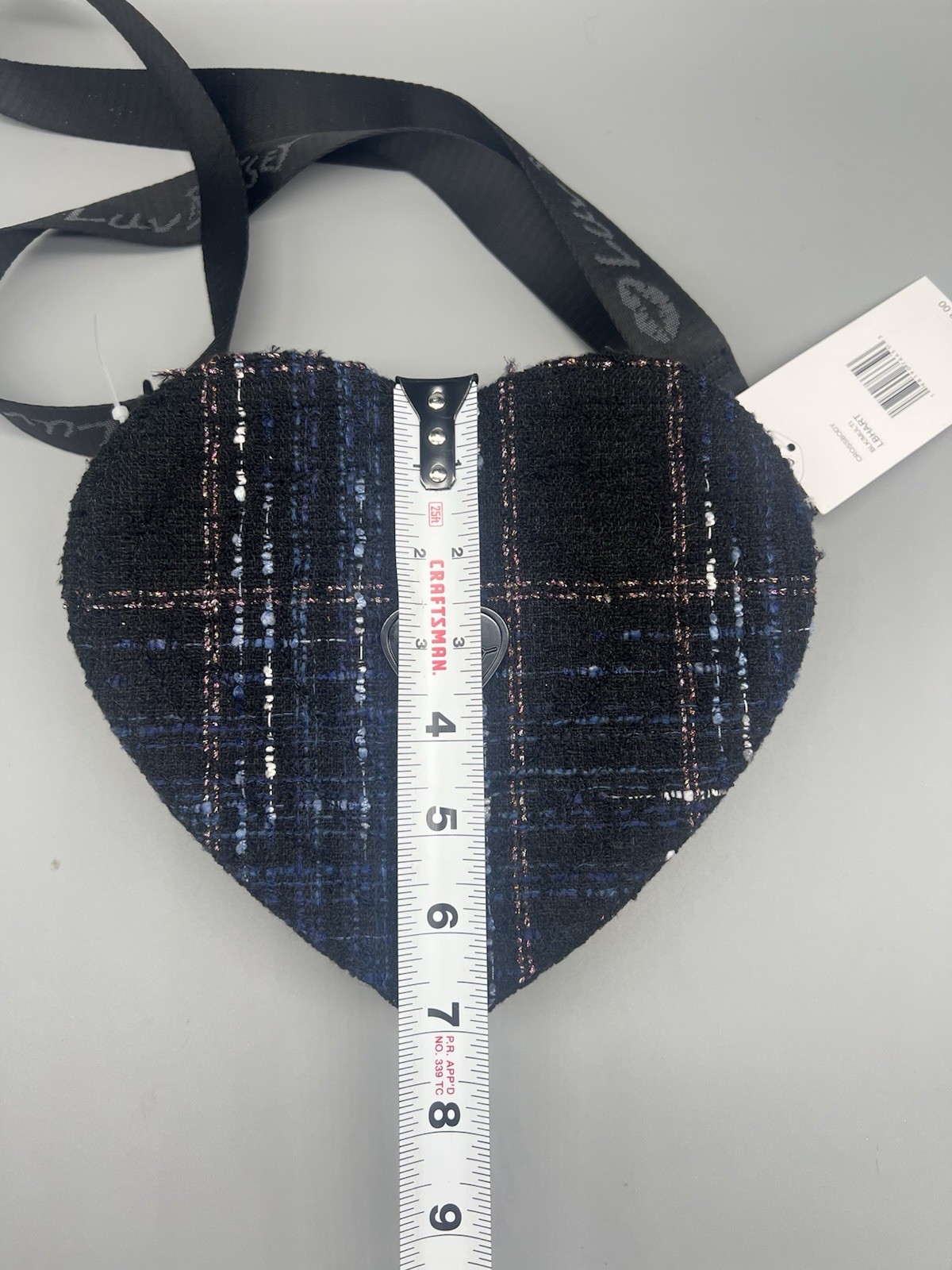 Luv Betsey by Betsey Johnson Heart Plaid Tweed Crossbody Bag Black Multi NEW