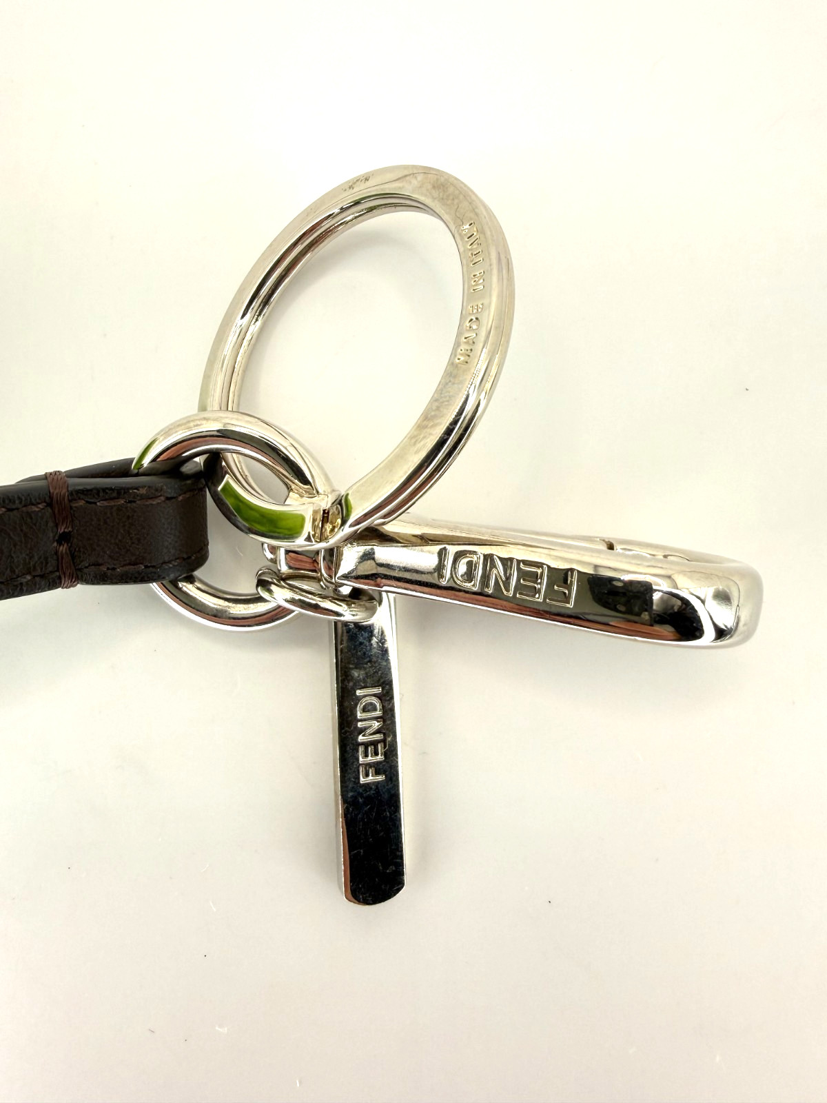 FENDI Green Apple Fur Leather Bag Charm Silver Keychain – Excellent Condition