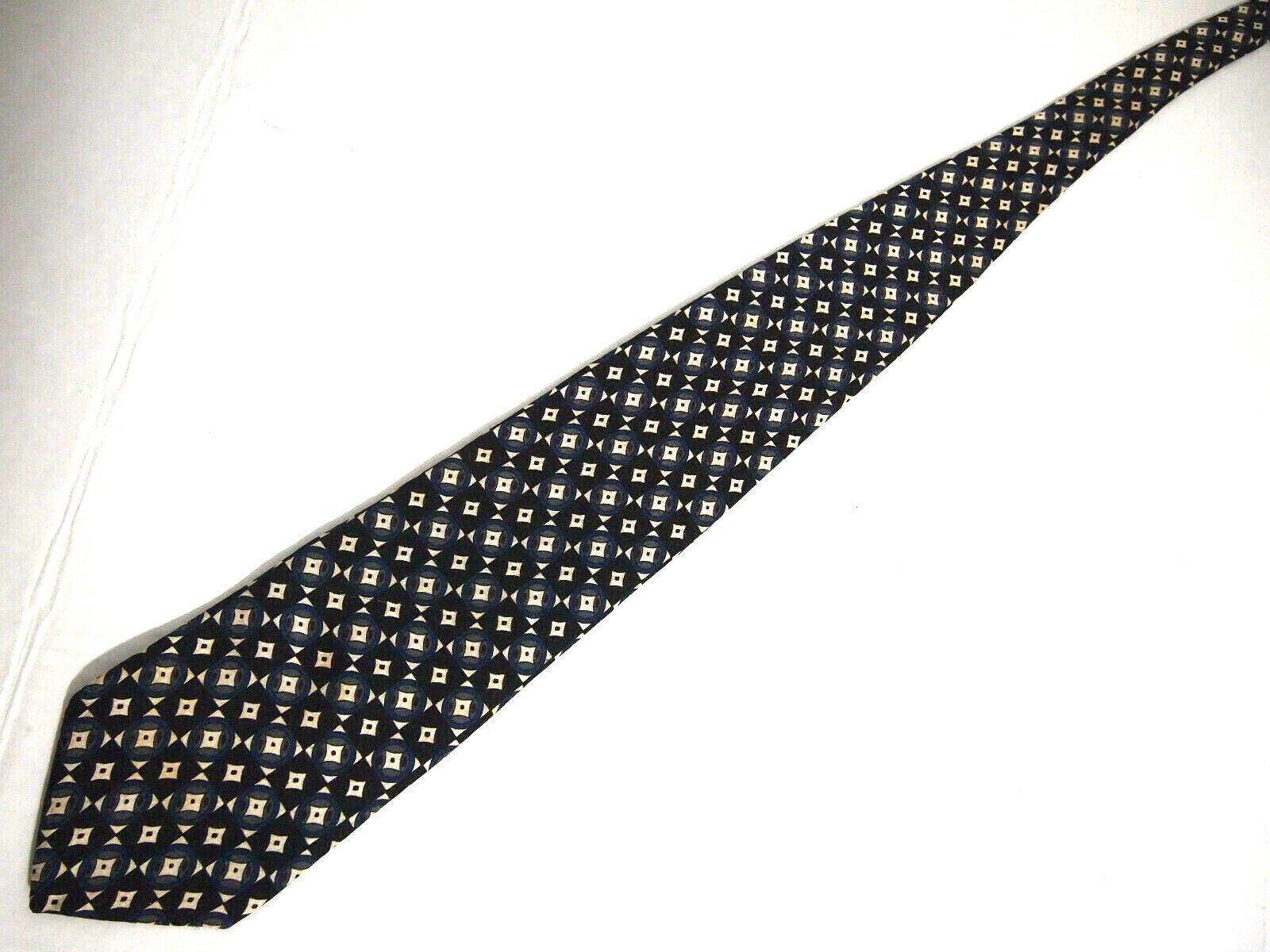 Croft & Barrow Mens Necktie Tie Black Blue Beige Geometric 60″