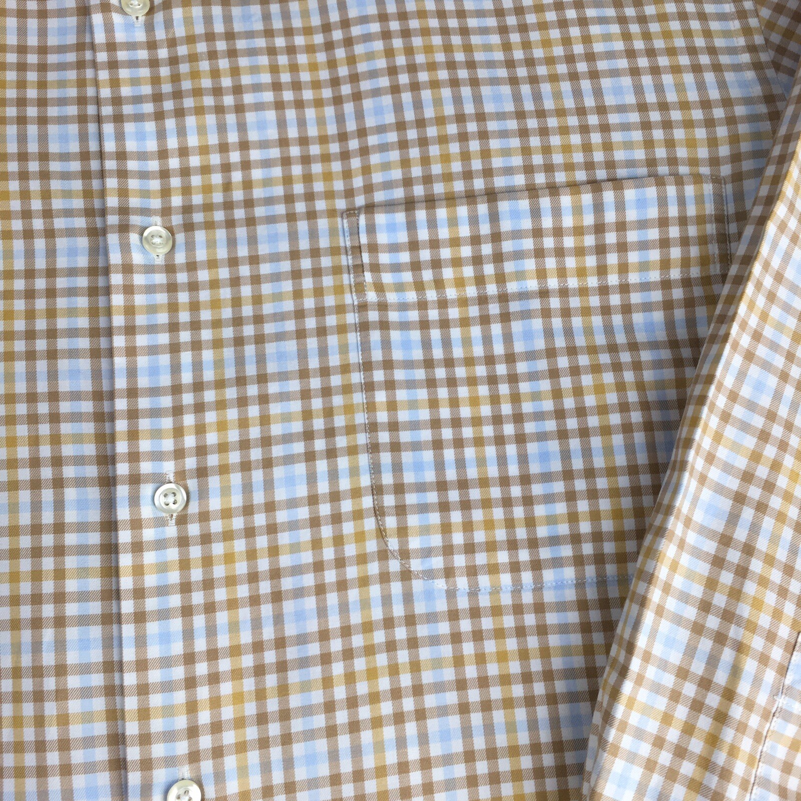 Peter Millar Dress Shirt Mens Medium Tan/Lt. Blue Checks Long Sleeves