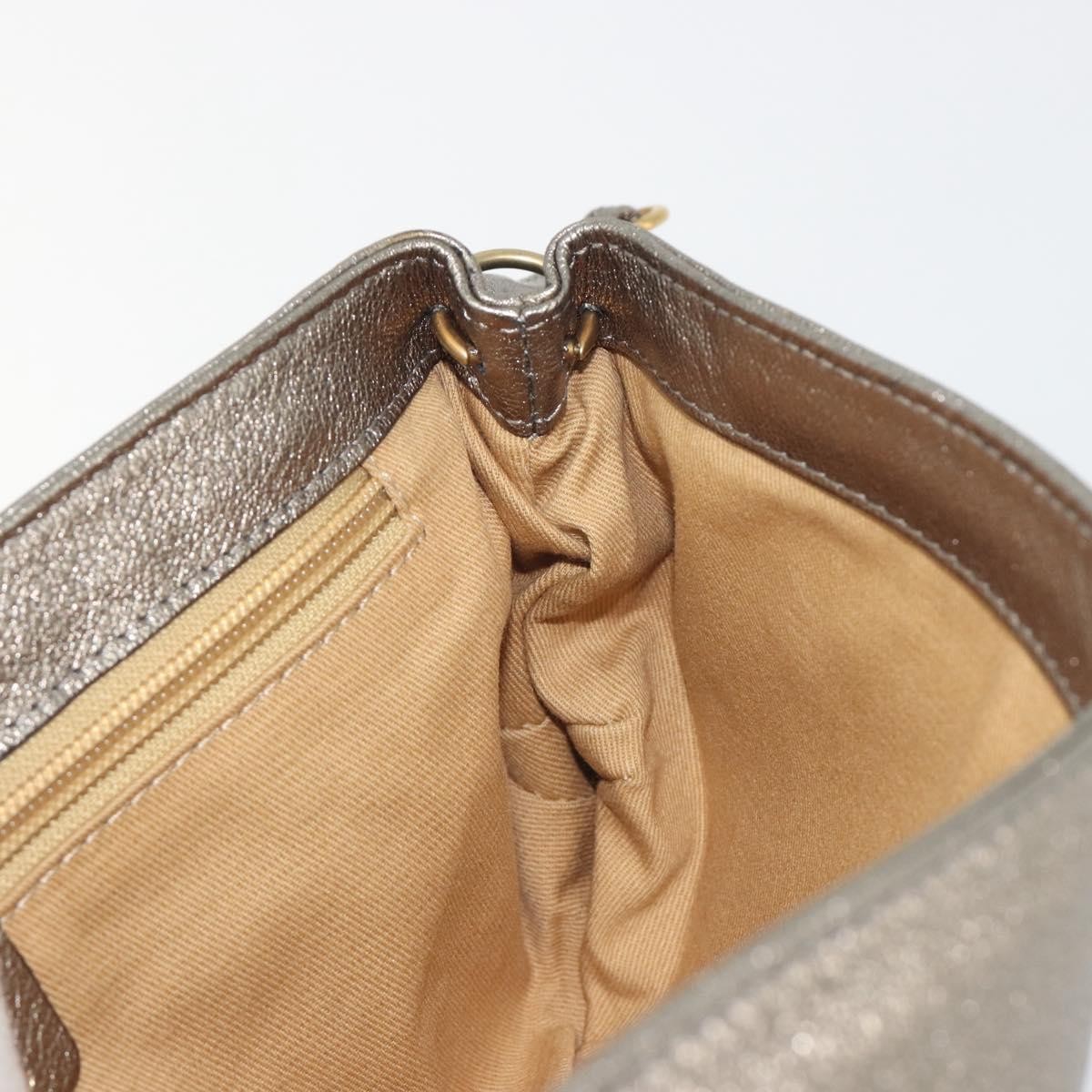 Salvatore Ferragamo Gancini Shoulder Bag Leather Silver Gold Auth 196304A