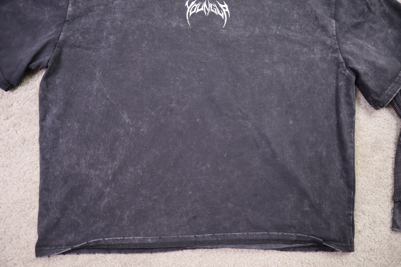 Youngla Shirt Mens Large Shadow Twofer Longsleeves Charcoal Wash Cotton