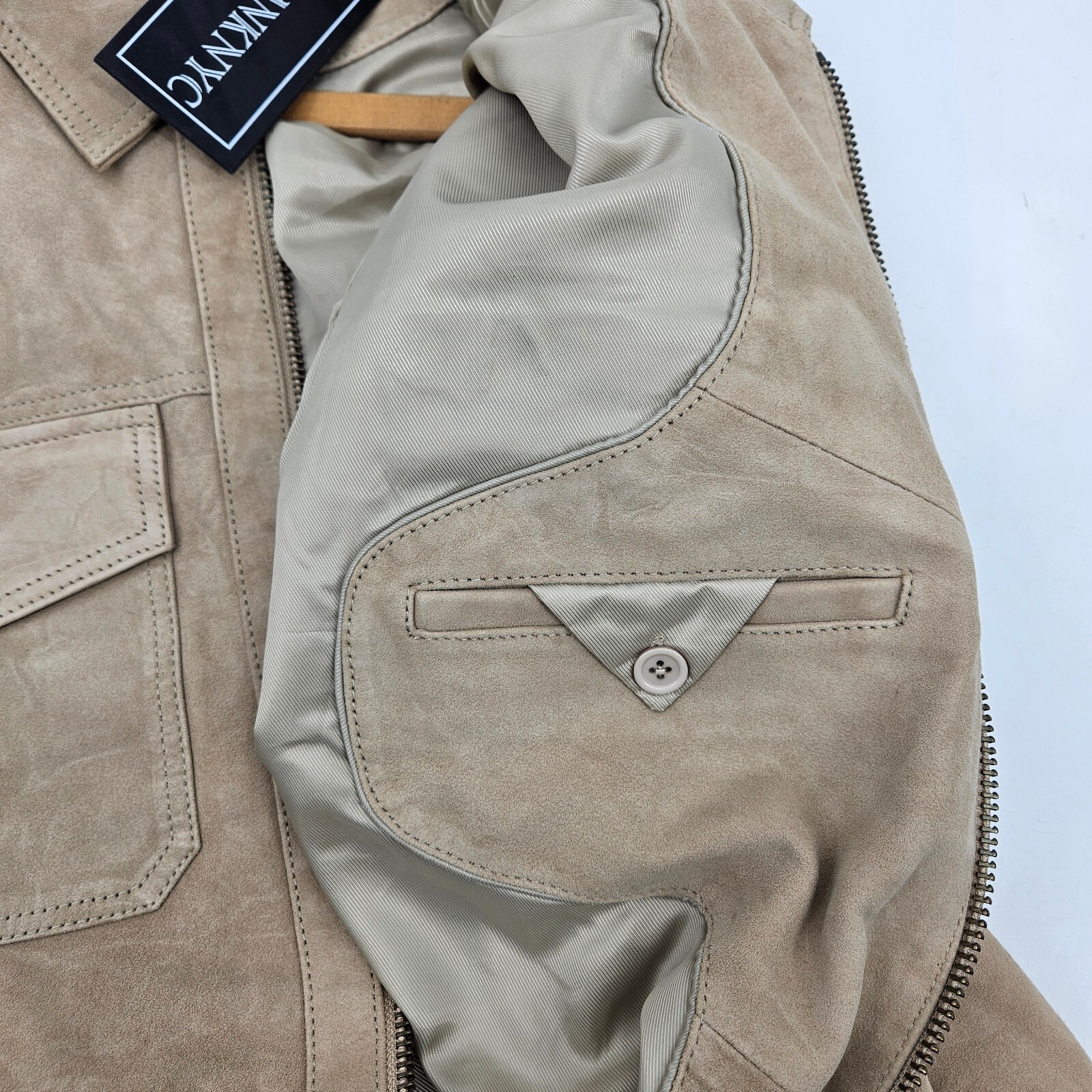 New BlankNYC Win or Lose Suede Trucker Jacket Mens S Tan Leather Zip Blank NYC