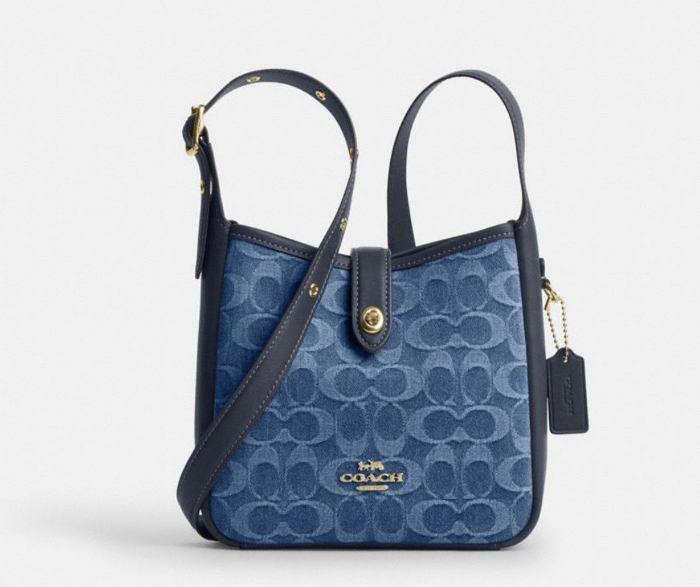 Coach Signature Logo Mini Crossbody Blue Turn Lock Detachable Strap Gold