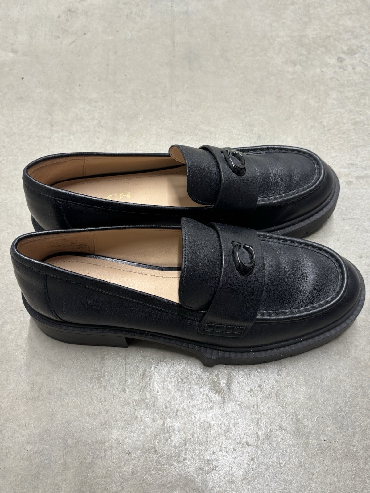 Coach Leah Platform Leather Lug Sole Loafers Shoes Black Slip On Size US 9.5 B