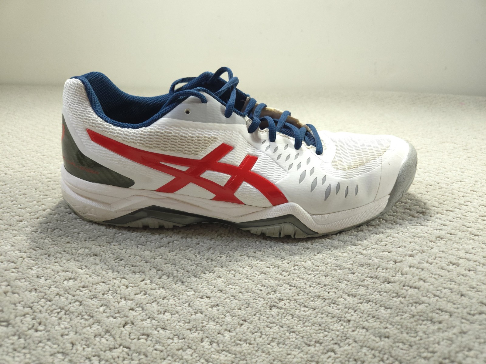 Asics Gel-Challenger 12 Tennis Shoes Mens 12 White Classic Red Blue 1041A045