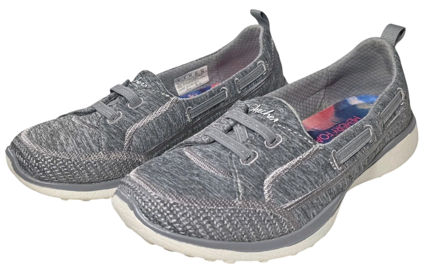 Skechers SlipOn Loafer Sneakers Womens Sz 5 Microburst Topnotch Gray White 23317
