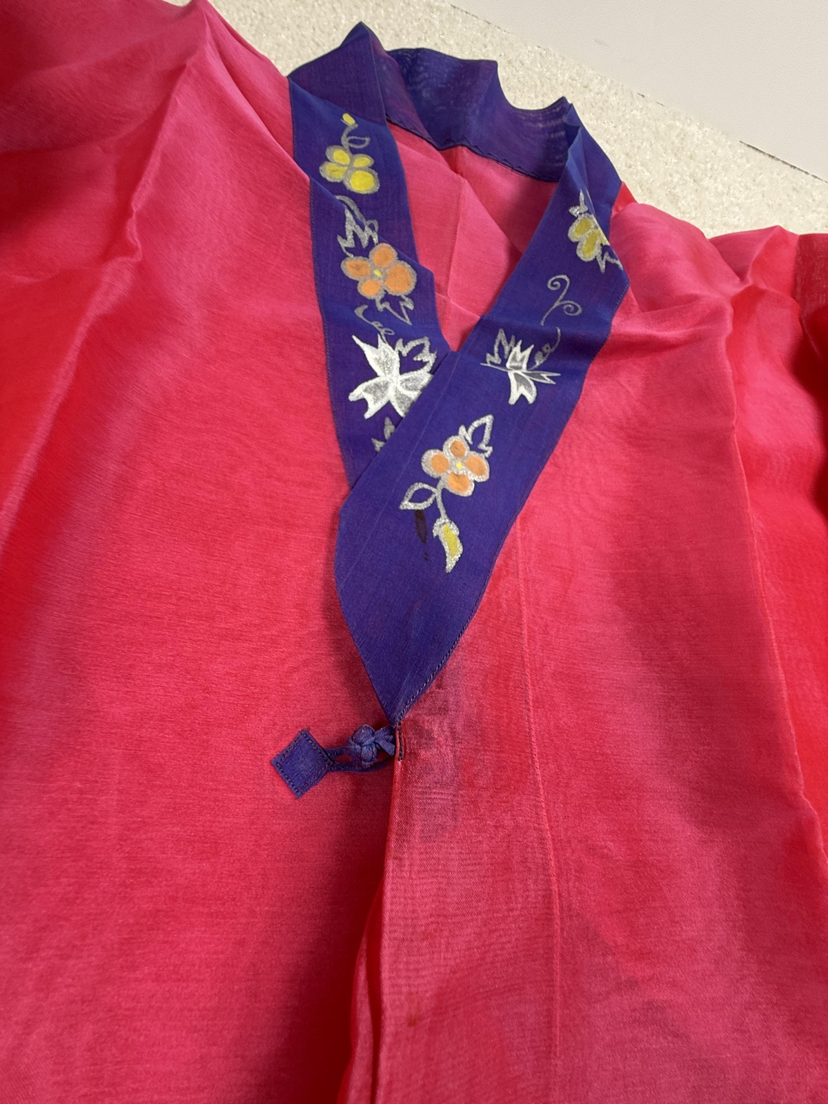 Hanbok Jacket Skirt Set Womens Medium Pink Floral Embroidered Belted Formal