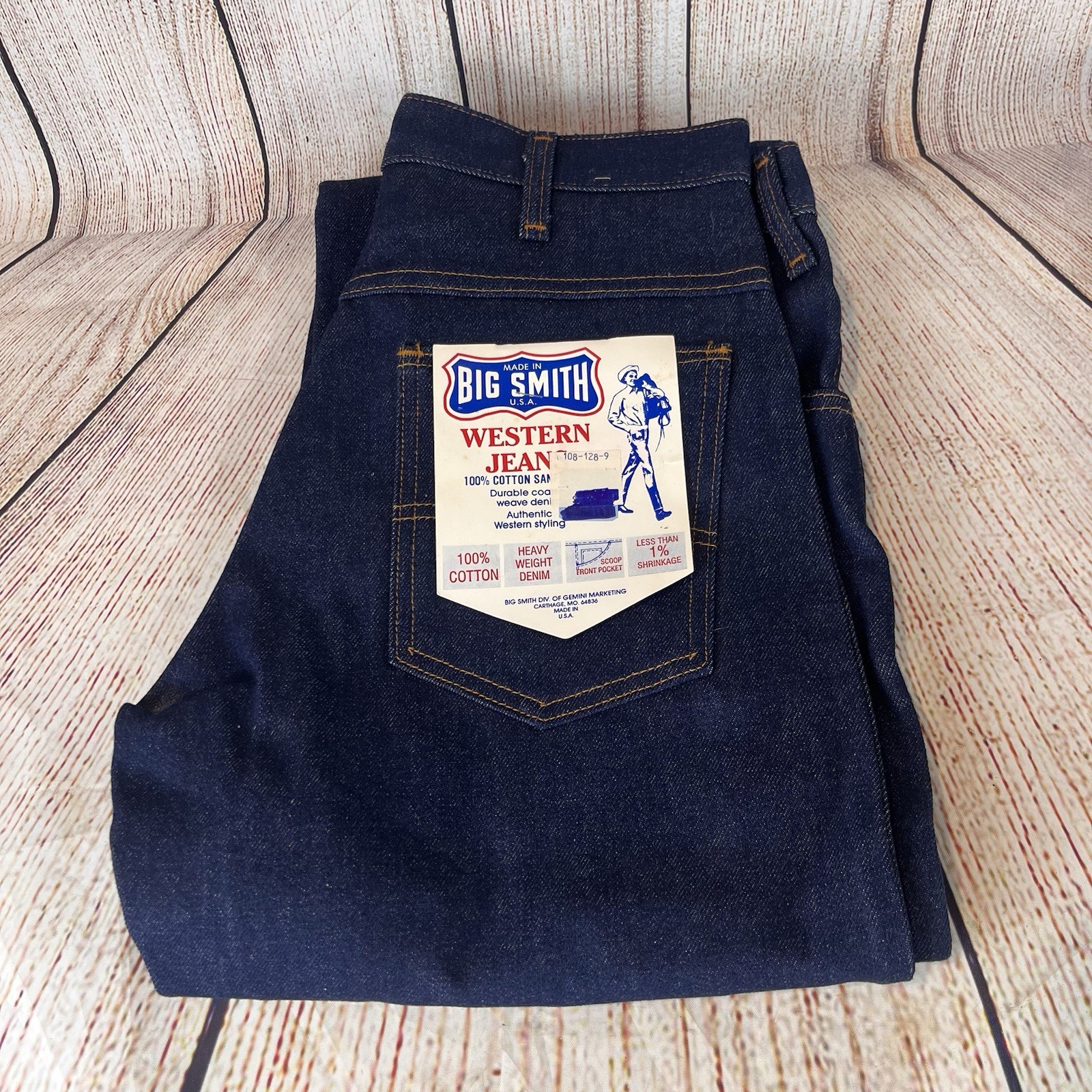 VTG Big Smith Western Jeans Men’s 32×34 Zipper Bootcut Dark Blue Dead Stock New