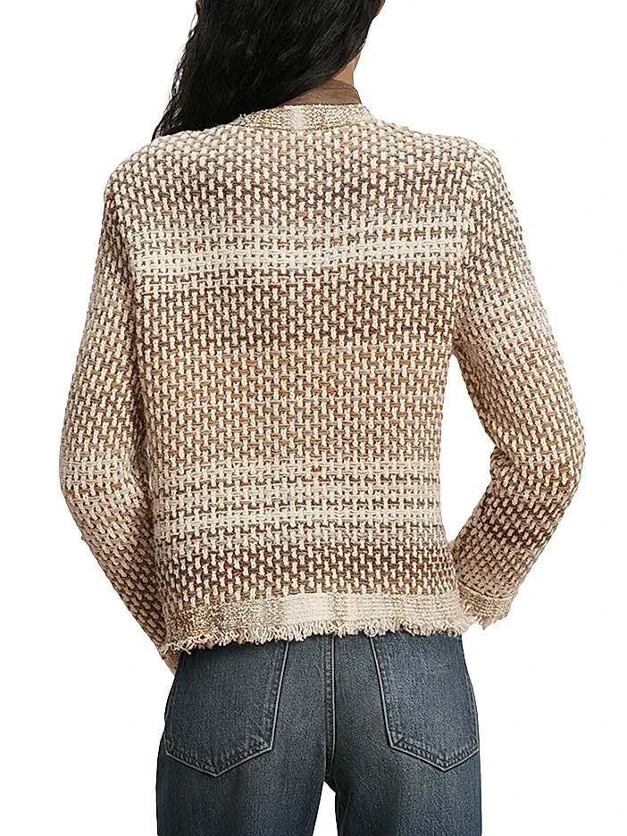 NEW, VERONICA BEARD Sariyah Fringe Knit Jacket in Desert Khaki Sz XL #T3994