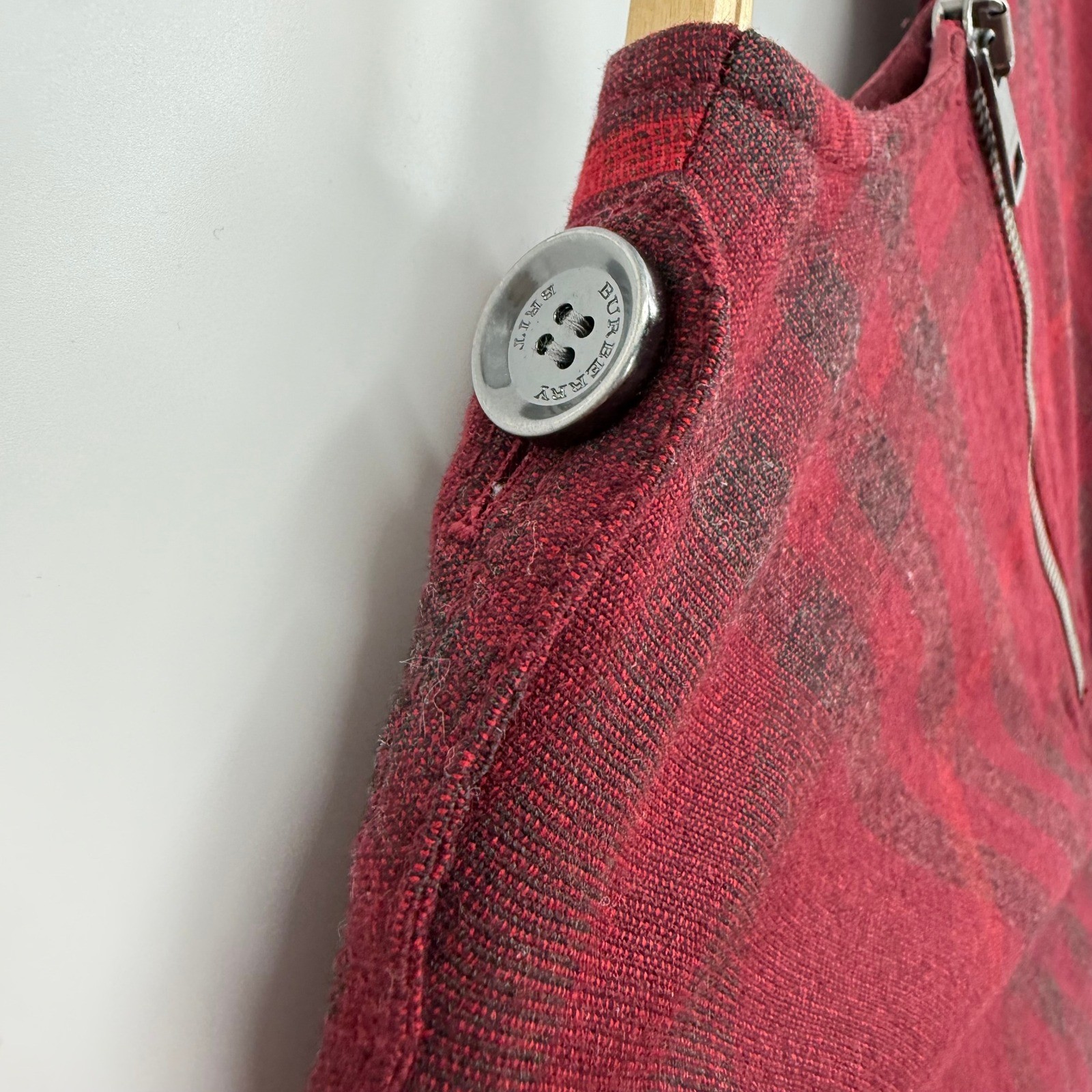 Burberry Brit Plaid Wool Shift Dress Womens 10 Red Excellent Short Sleeve Pocket