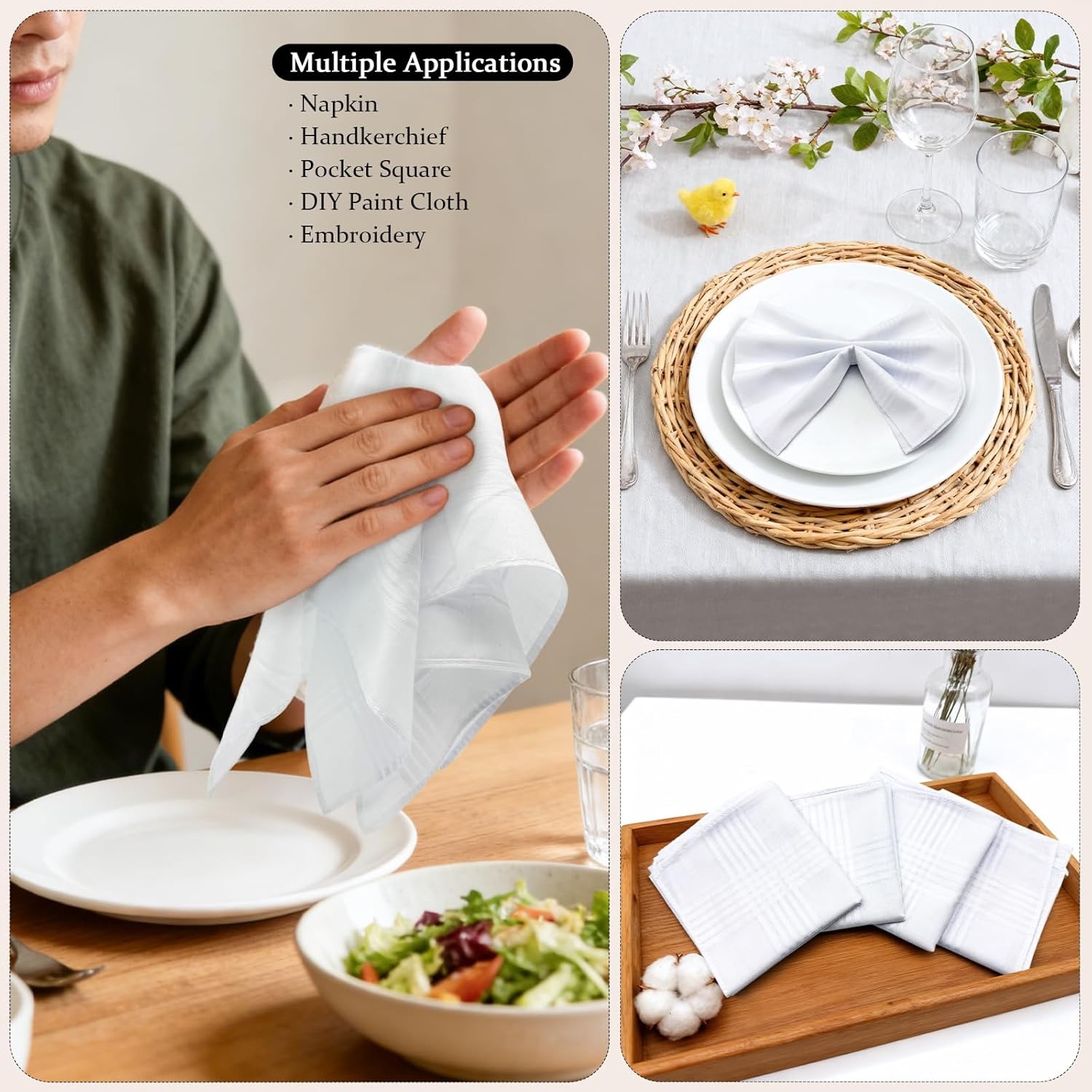 Soft Cotton White Men’s Handkerchiefs 16×16 Inch Mens Cotton Handkerchiefs