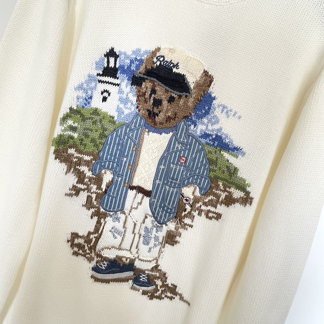 Polo Ralph Lauren Polo Bear Men’s Large White Lighthouse Crewneck Pullover Sweat