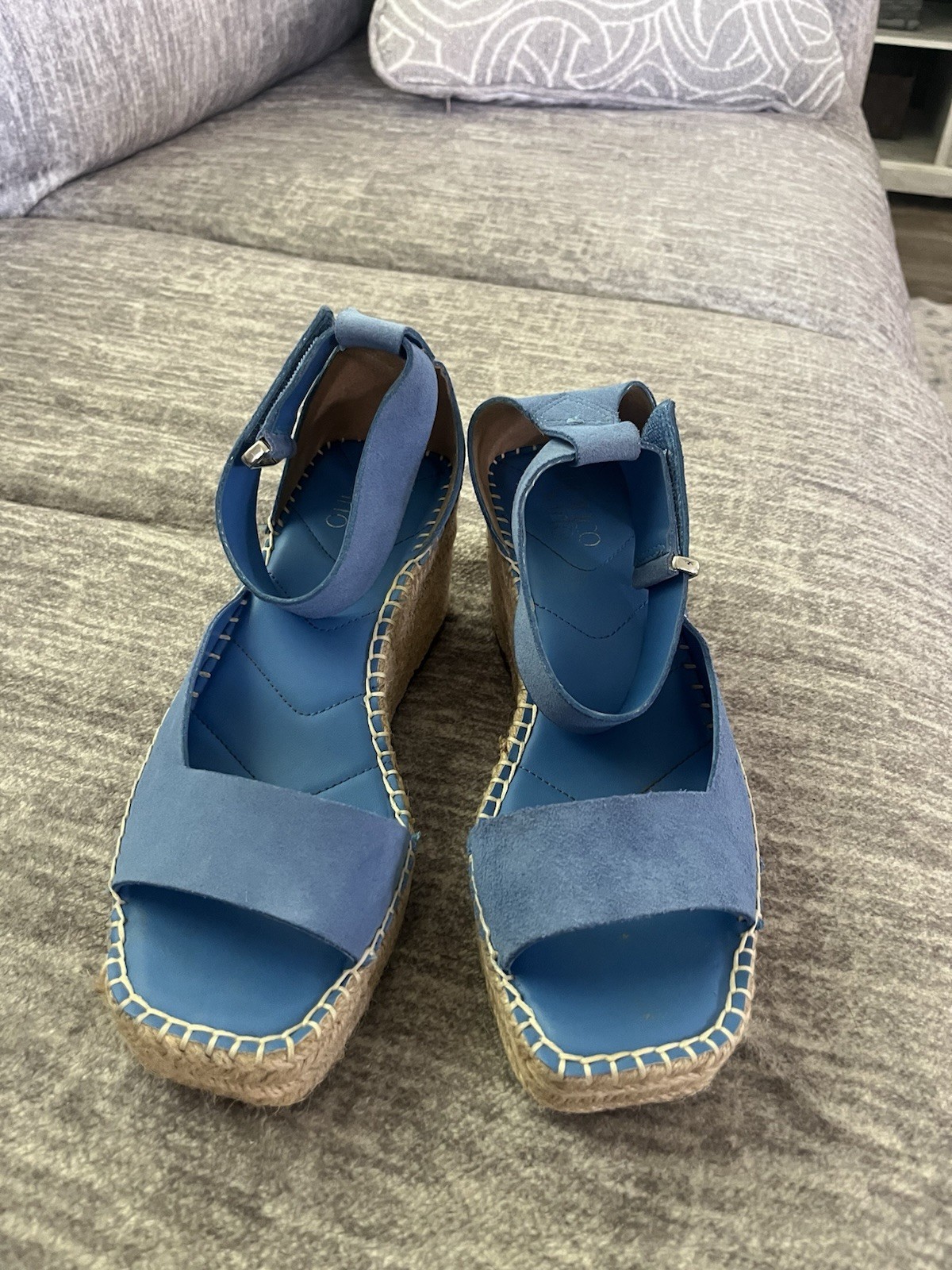 Franco Sarto Blue Suede Espadrille Wedge Sandals 8.5 Wide